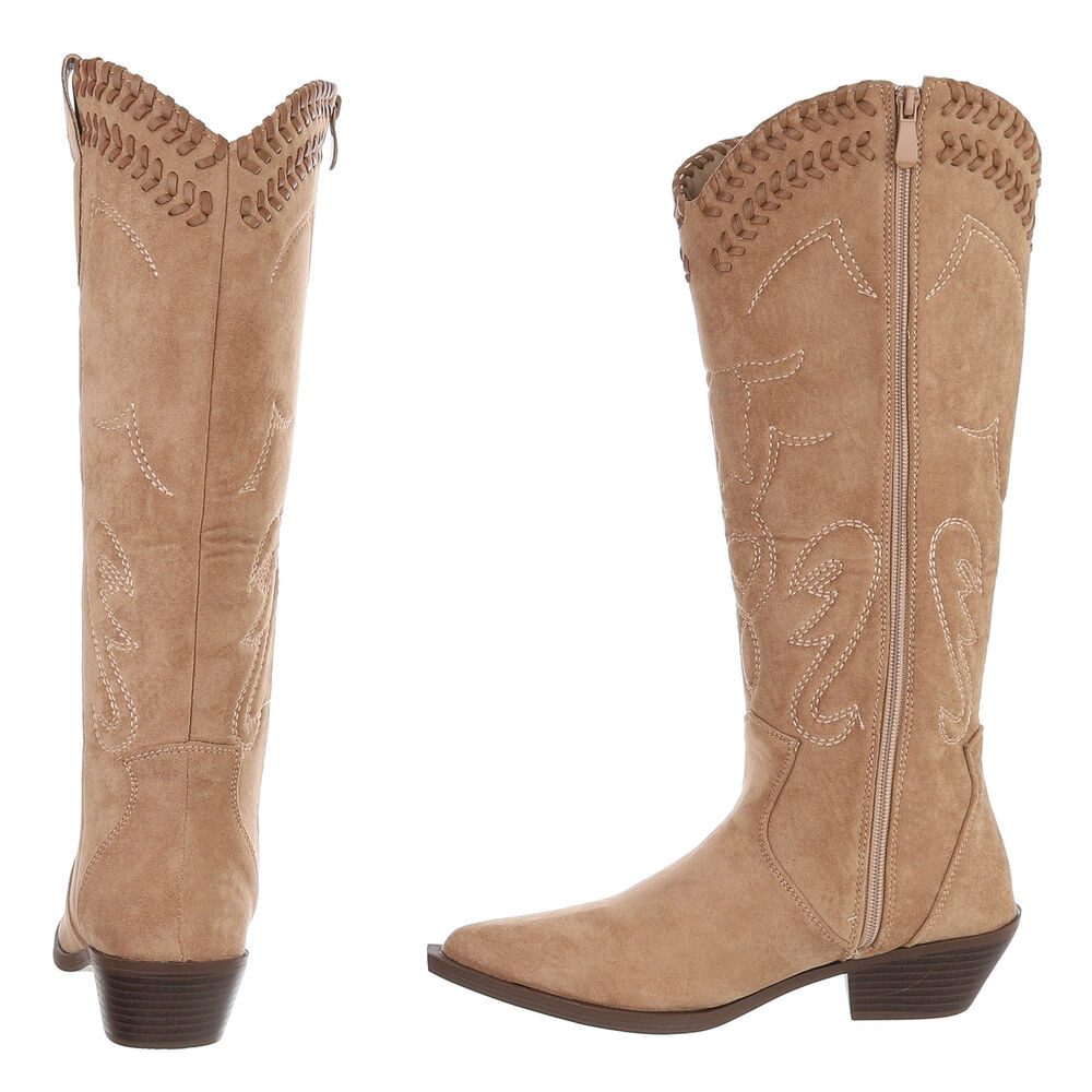 Ital-Design Damen Westernstiefel mit Blockabsatz und Ziernähten Westernstiefel (92299568) Blockabsatz Stiefel in Hellbraun – Bild 5 von 5
