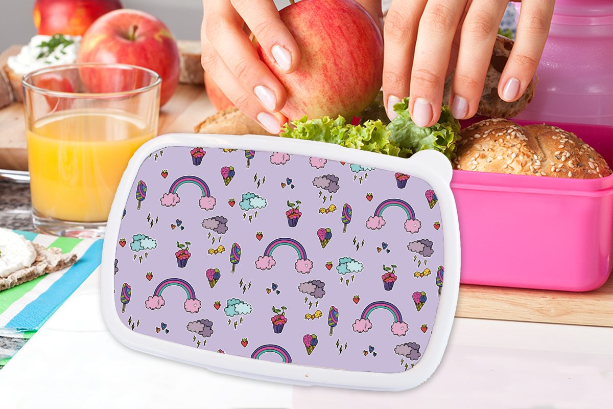 Lunchbox - Kunststoff, Erwachsene, MuchoWow - Brotdose Kunststoff (2-tlg), Mädchen, Krone rosa Muster Snackbox, Regenbogen Kinder, Kinder Mädchen Kinder, Brotbox - - - für
