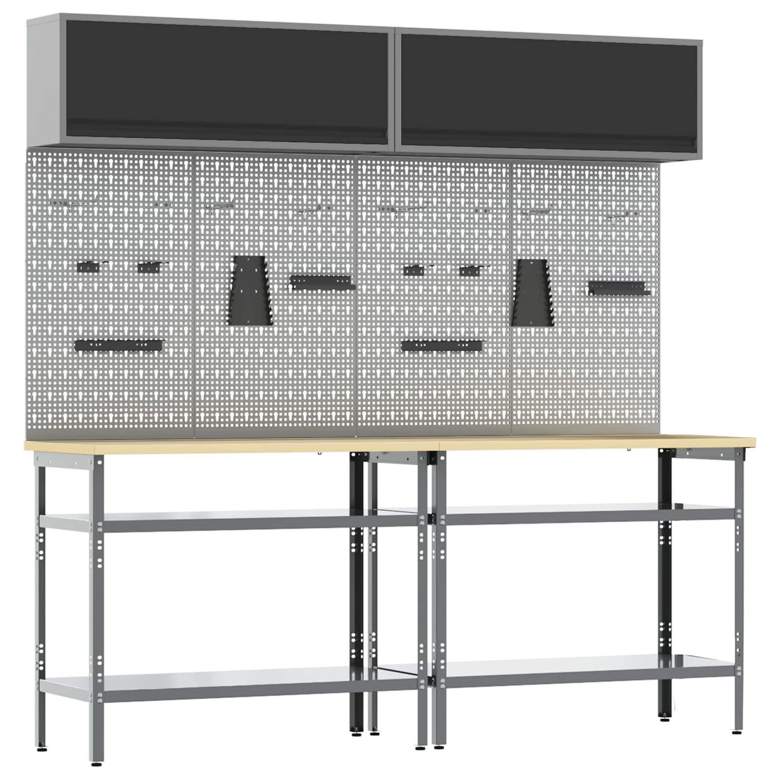 vidaXL Werkbank Werkbank-Set 8 stk. Schwarz und Grau Pulverbeschichteter Stahl, (8-tlg)