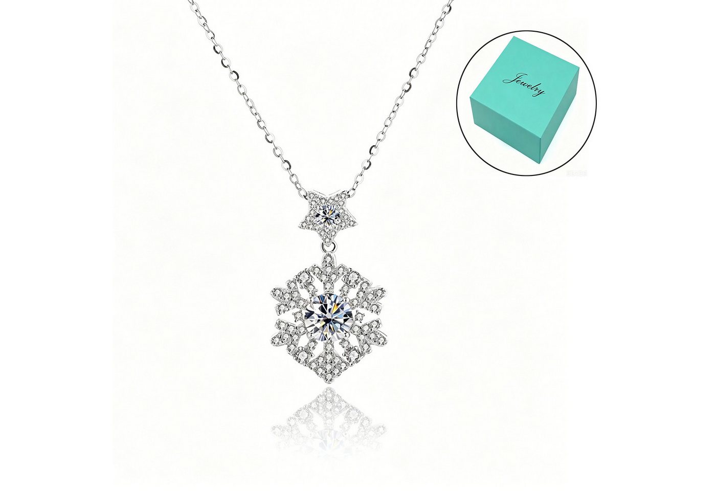 MOPUEA Silberkette 1 Karat Moissanit Silberkette 925 Silber Damen Schmuck (Schmuckset, 925 Silber Halskette mit 1 Karat Moissanit Anhänger), Hypoallergen, glänzend, langlebig, elegant, hautfreundlich