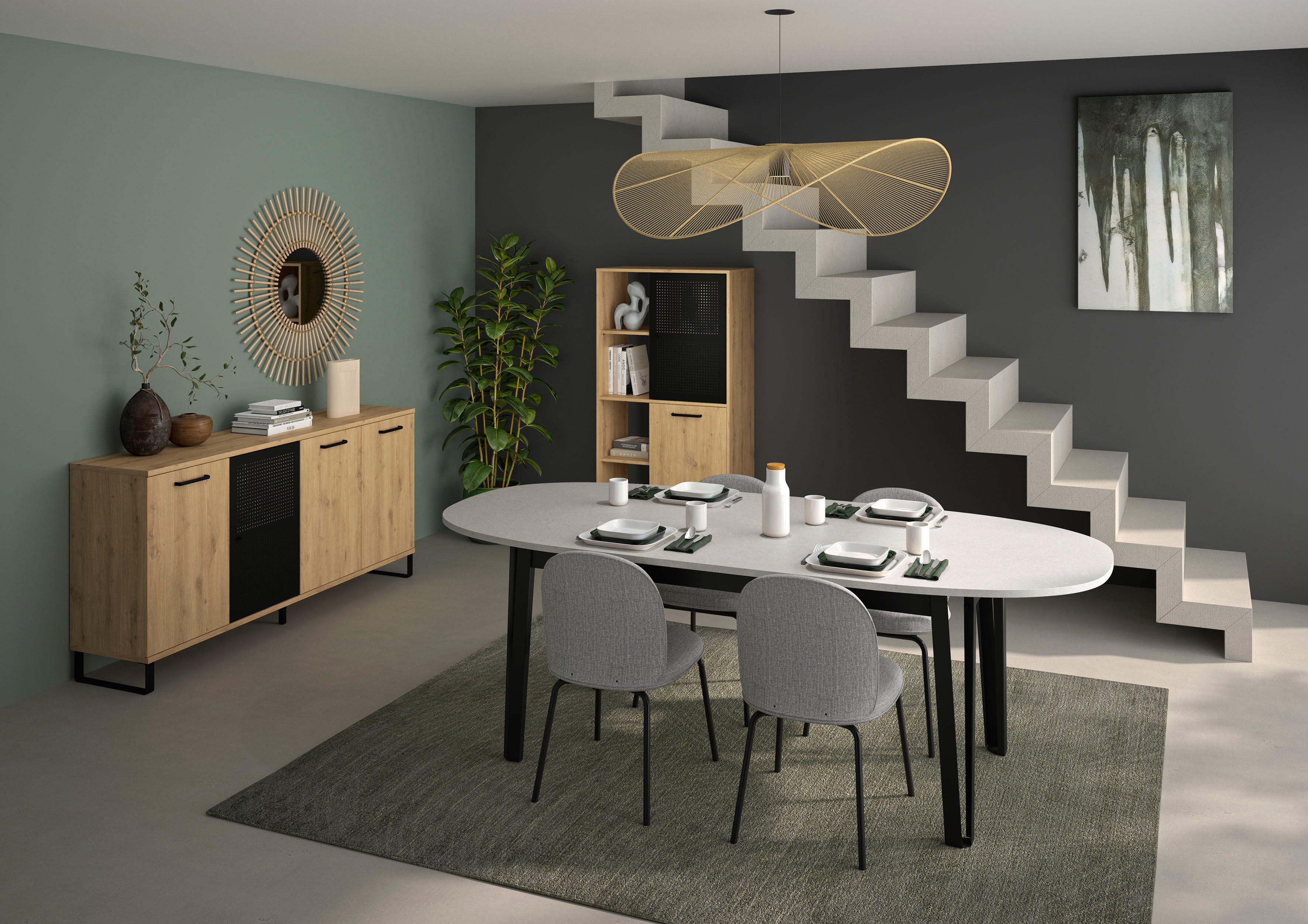 Gami Hochschrank CRAFT Hochchrank mit 2 Türen und 4 offenen Fächern