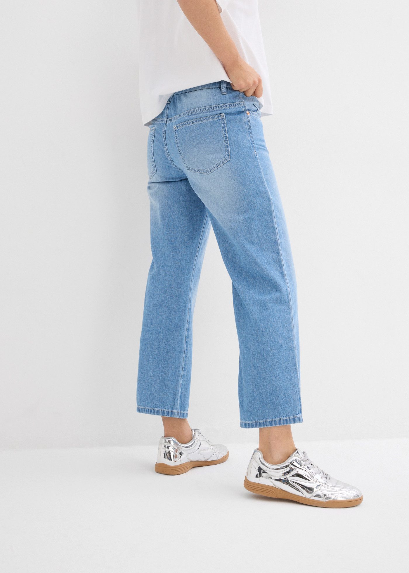 bonprix Straight-Jeans gerader Schnitt, Mid Waist, Cropped-Länge, Regular Fit