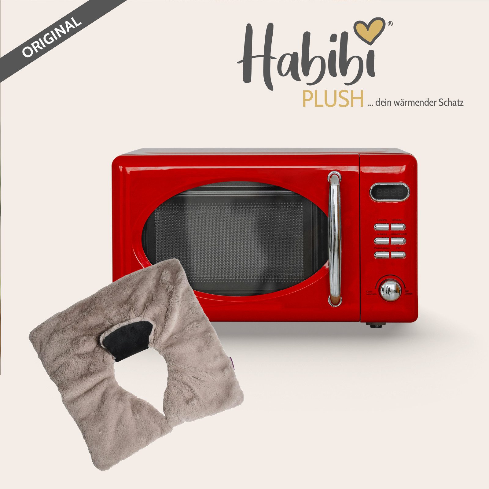 Habibi Plush Wärmekissen Habibi Schulter-/Rückenwärmer grau für Mikrowelle und Backofen, (1 Nacken-/Schulter-/Rückenwärmer)