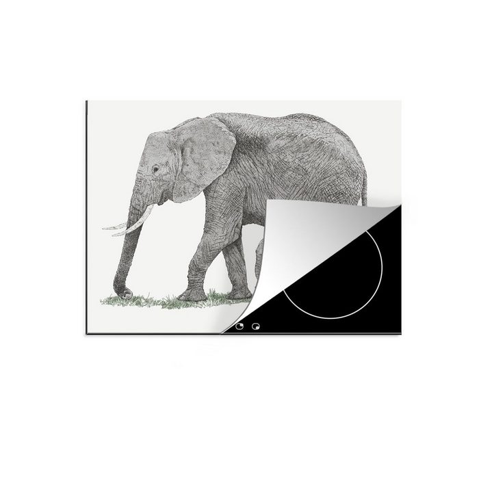 MuchoWow Herdblende-/Abdeckplatte Elefant - Illustration - Baby Vinyl (1 tlg) Mobile Arbeitsfläche nutzbar Ceranfeldabdeckung