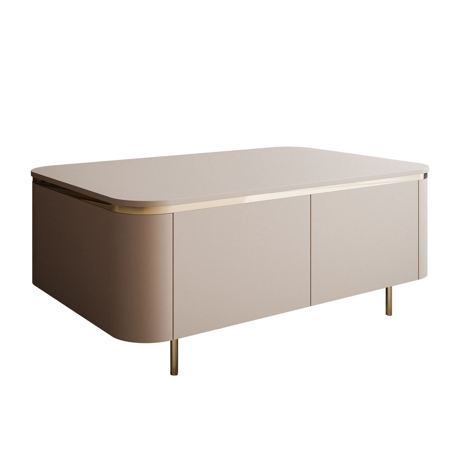 ALLHOUSE24 Couchtisch LINE eleganter Design-Tisch mit abgerundeten Formen, Goldakzenten (1x Couchtisch), Breite 90 cm