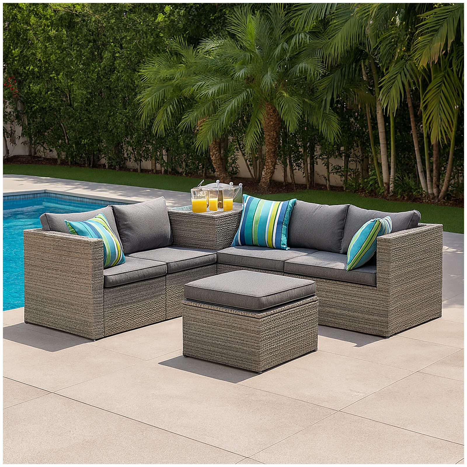 HTI-Line Gartenlounge-Set Terrassenmöbel Venedig, (Set, 6-tlg., 2x Ecken, 2x Sitzelemente, 1x Ecktisch, 1x Hocker, inkl. Auflagen), Loungemöbel Gartenmöbel