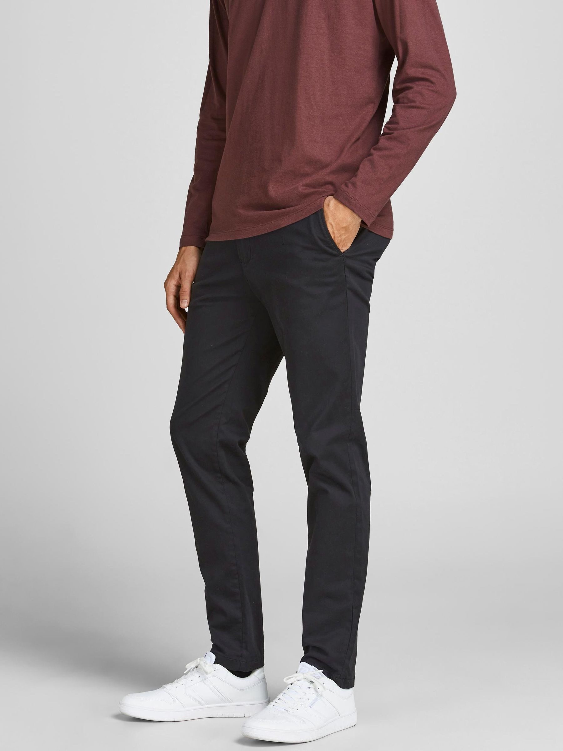Jack & Jones Chinohose Baumwolle Stoffhose JPSTMARCO für Herren Baumwolle Regular Fit unifarben elastisch Knopf