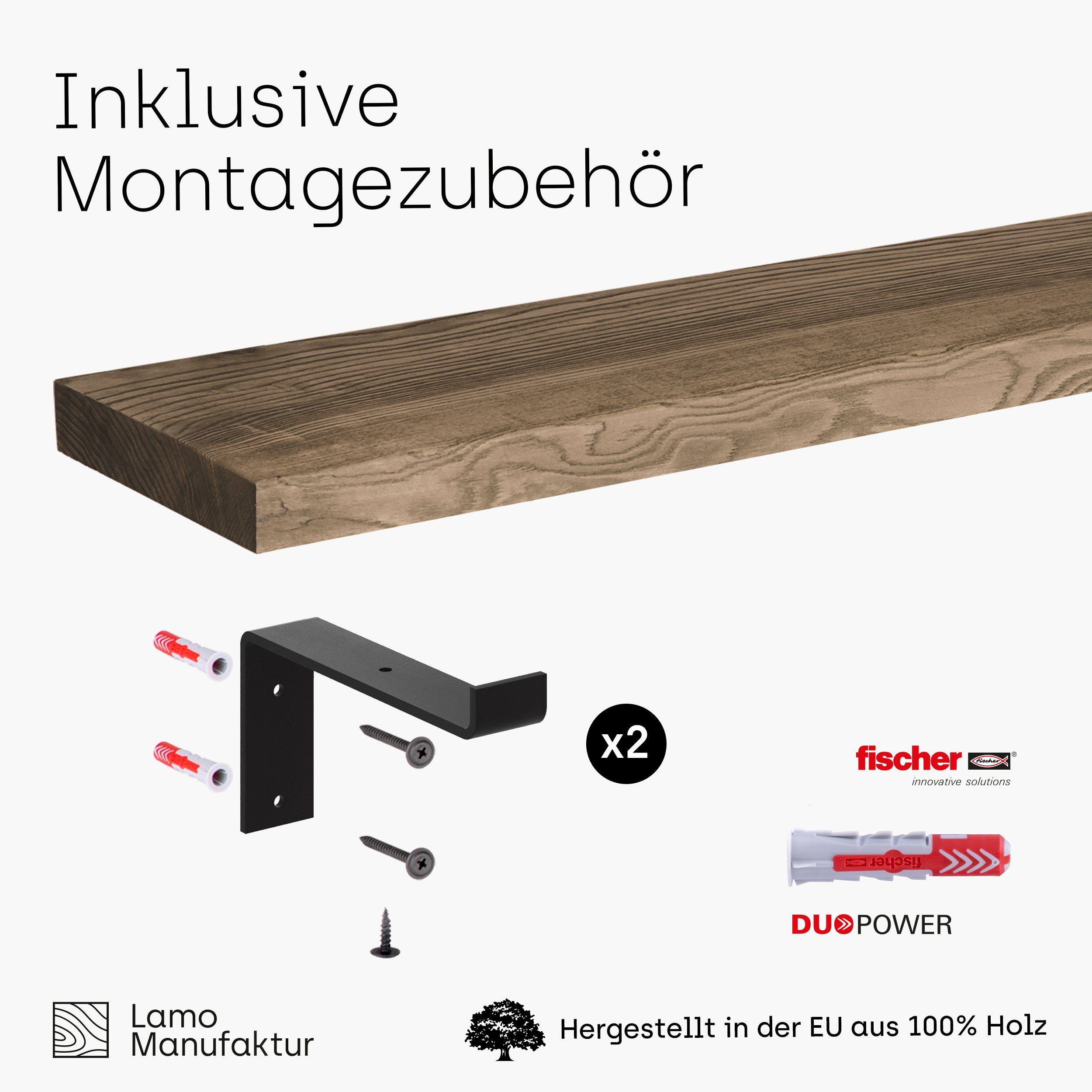 Manufaktur Massivholzplatte Komplett-Set, Nussbaum LAMO Wandregal stake Original, 40mm