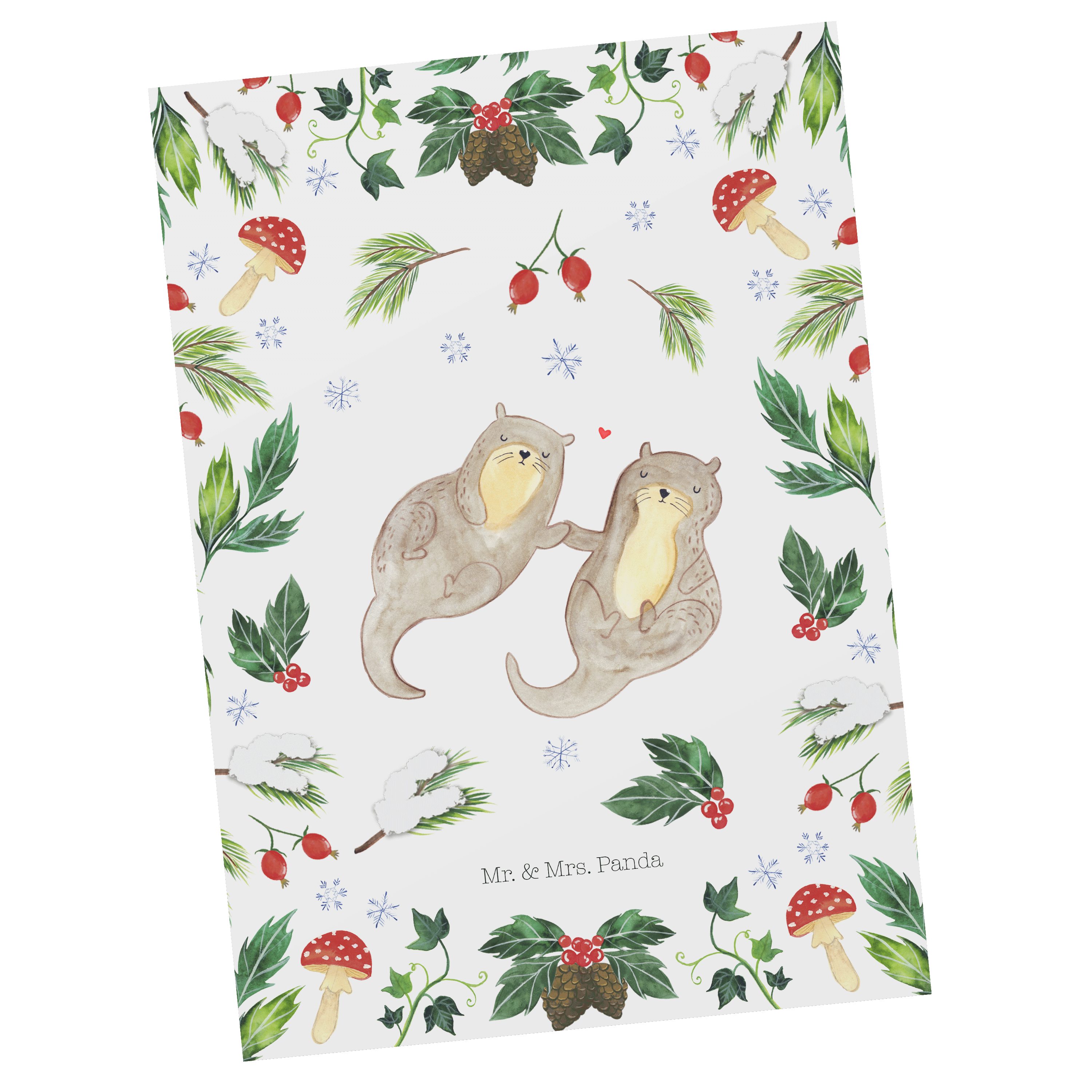 Mr. & Mrs. Panda Niko Weihnachten, Otter Glühweinstand - Weiß - Geschenk, Wintermotiv, Postkarte