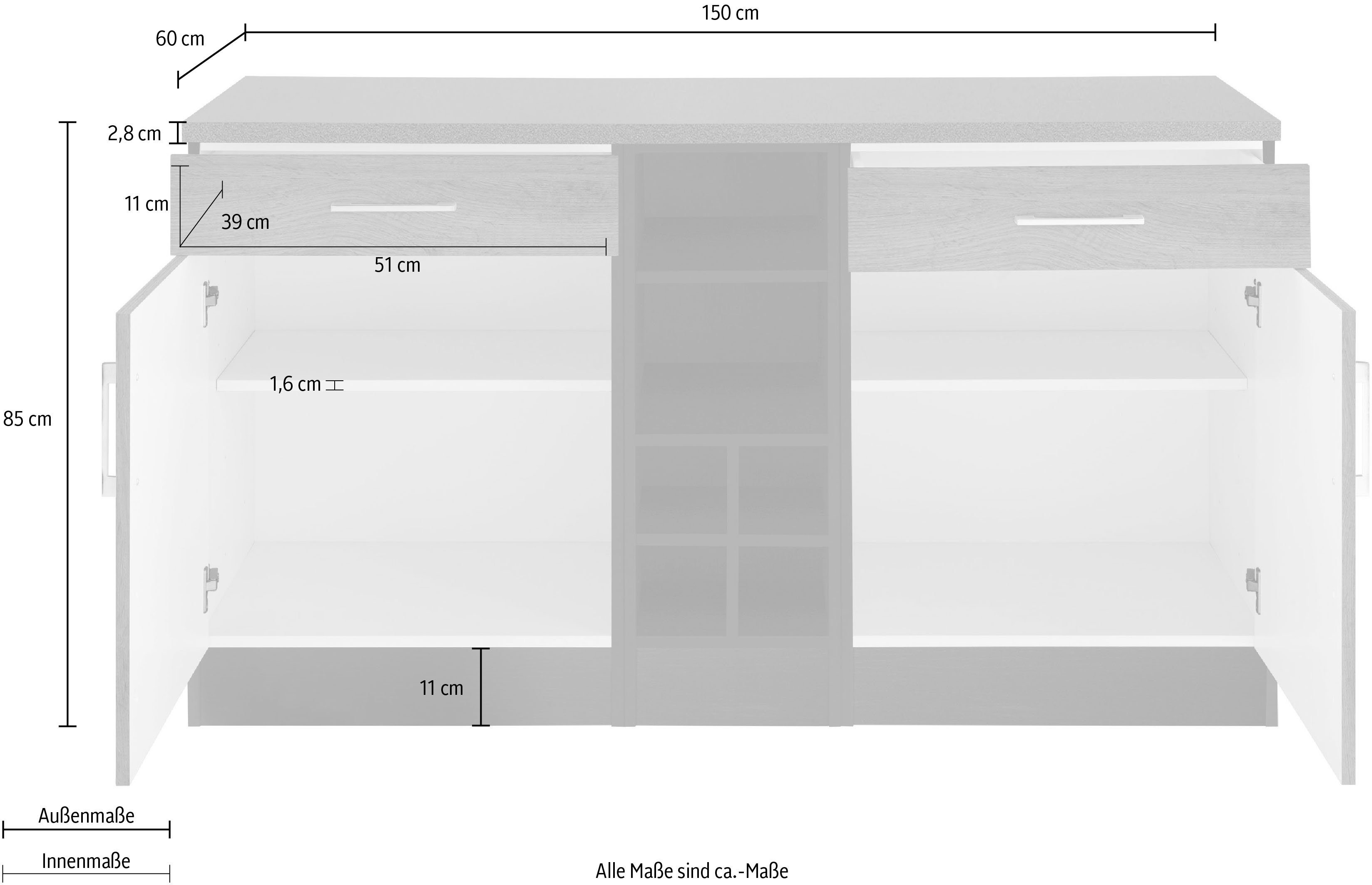 Unterschrank breit, Stauraum wotaneiche Türen, | 150 2 für Colmar wotaneiche MÖBEL 2 viel cm 6 Schubkästen, Fächer, HELD