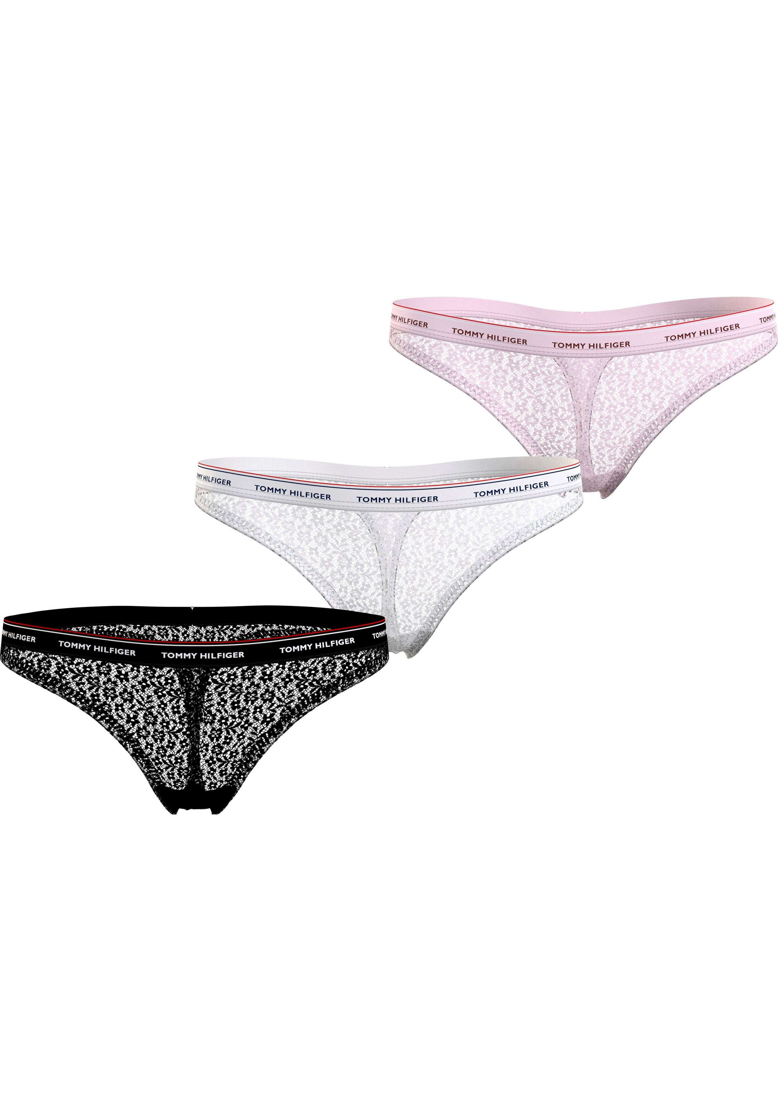 THONG Slip (EXT Black/White/Light_Pink Tommy LACE 3 Logobund Tommy (Packung, mit 3er-Pack) Hilfiger Underwear PACK Hilfiger SIZES)