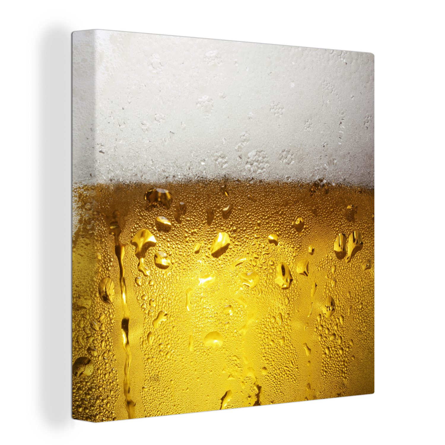 OneMillionCanvasses® Leinwandbild Überfülltes Bierglas mit Kondenswasser, (1 St), Leinwand Bilder für Wohnzimmer Schlafzimmer