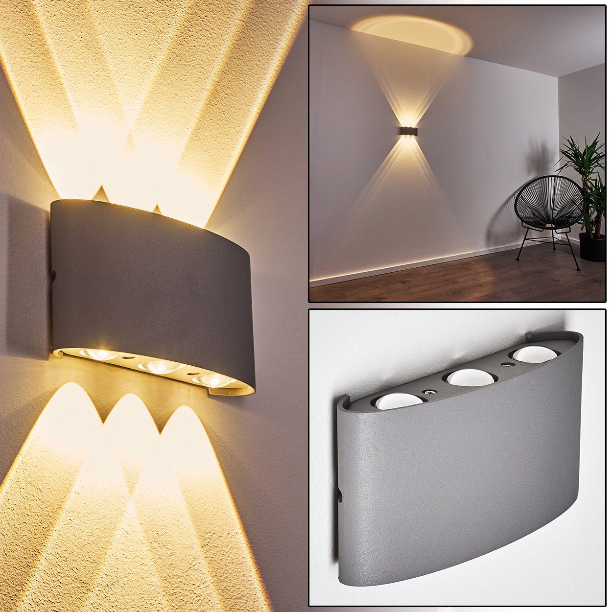 LED Design Wand Strahler Up Down Chrom Ringe Lampe Wohn Zimmer Leuchte satiniert 