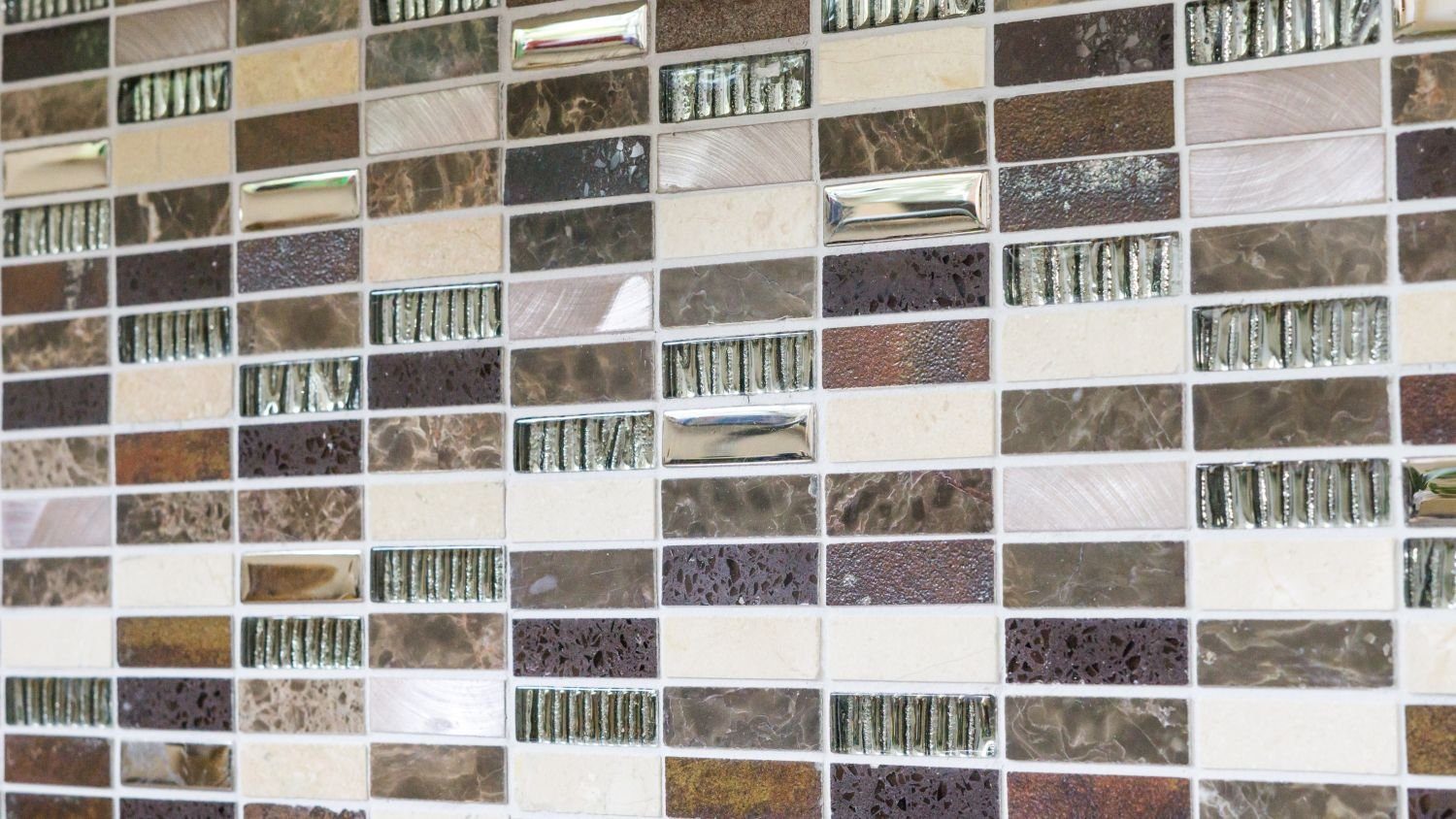 Mosani Mosaikfliesen Glasmosaik schwarz Naturstein silber beige 10 Alu Mosaik Matten matt 
