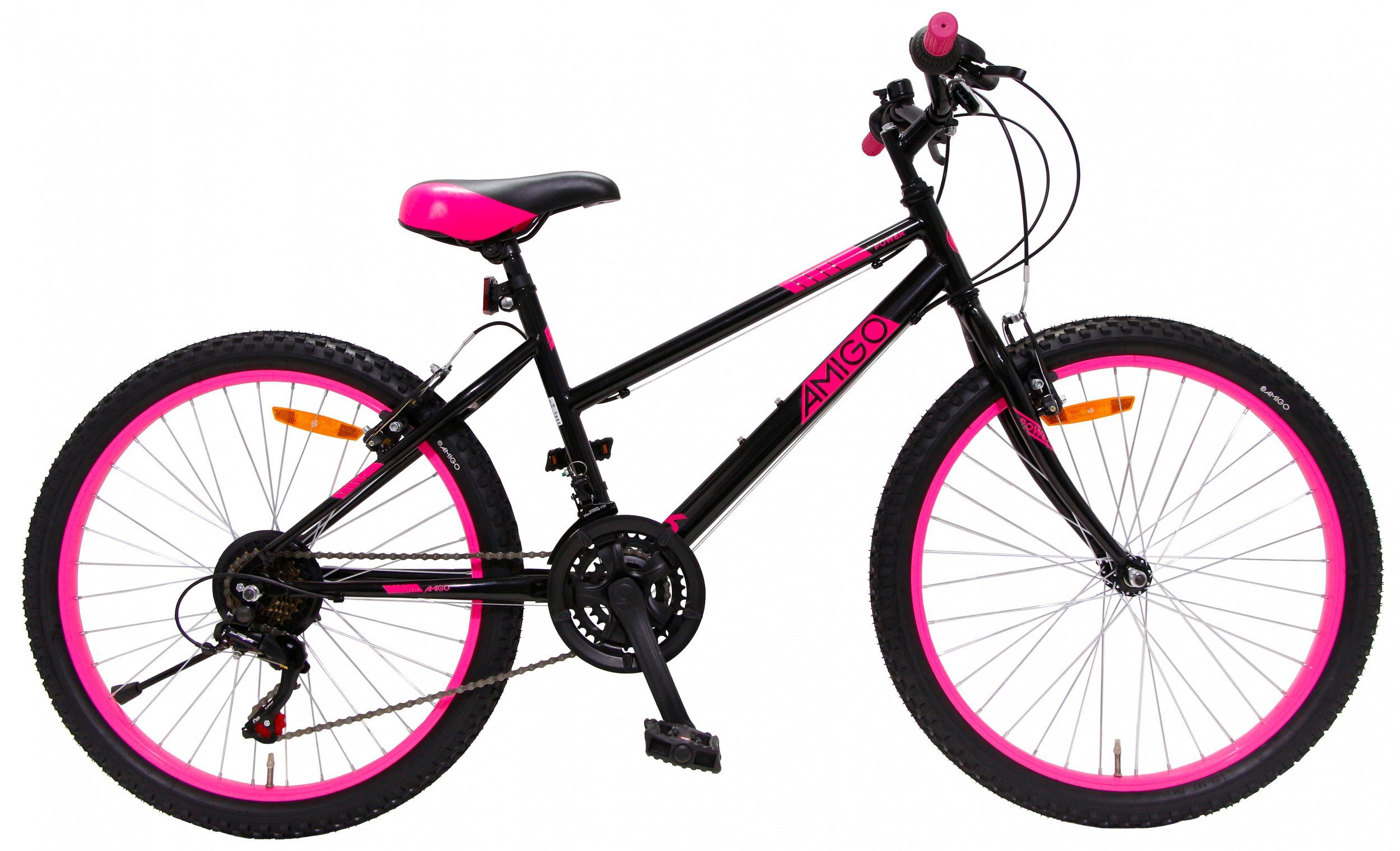 AMIGO Mountainbike Mädchenfahrrad Schwarz/ Pink • Kinderfahrrad 24 / 26  Zoll, 18 Gang Shimano