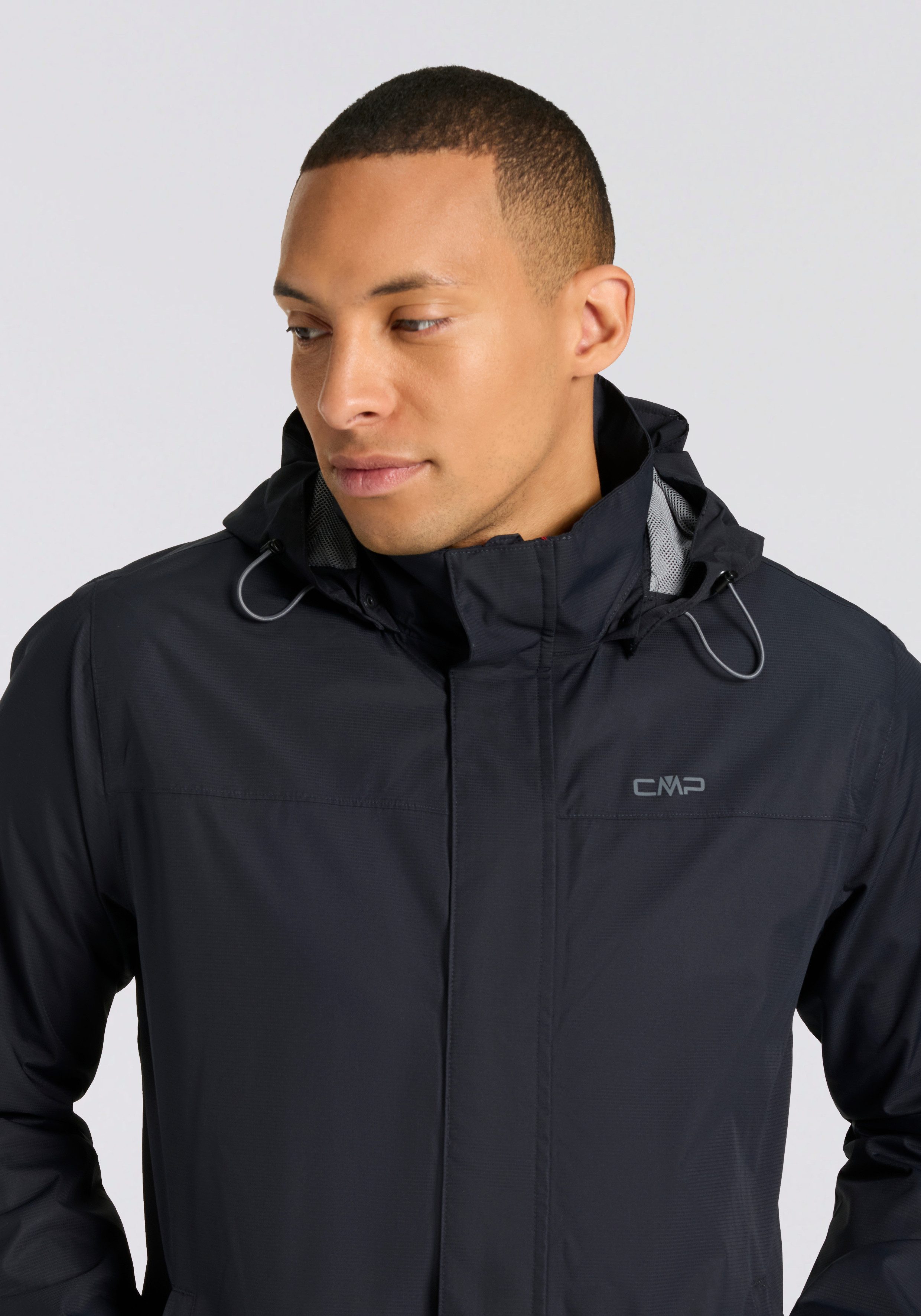 CMP Regenjacke MAN JACKET SNAPS HOOD atmungsaktiv, wasserdicht, winddicht, mit abnehmbarer Kapuze