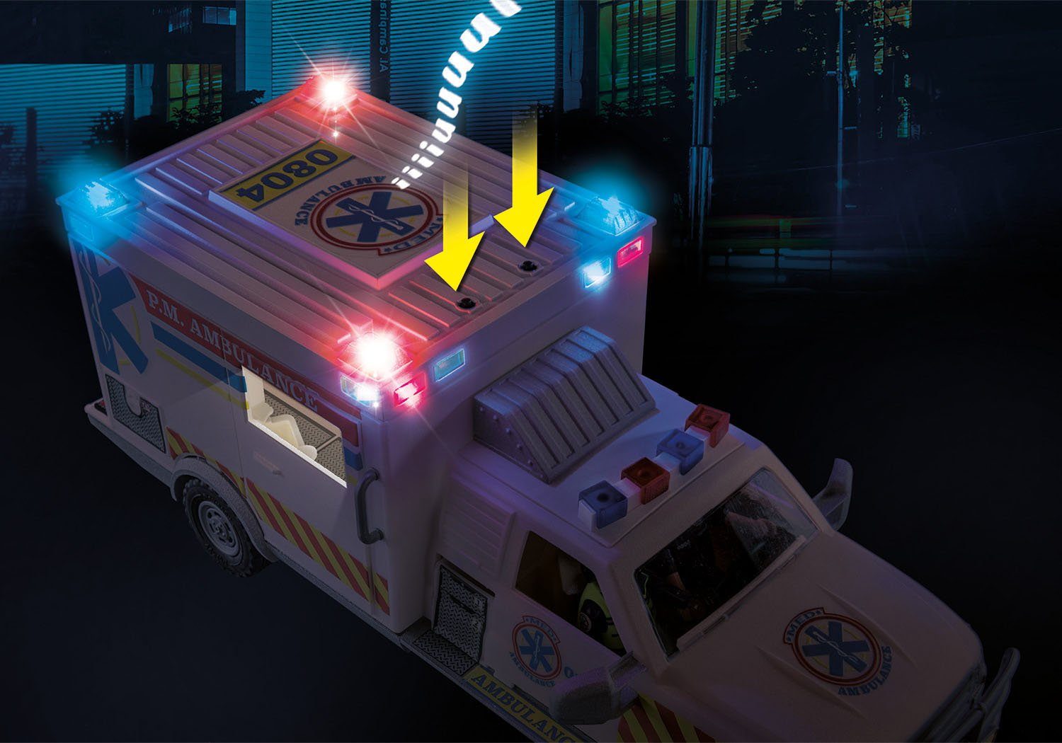 in Action, US Licht- (70936), Made (93 Konstruktions-Spielset Soundeffekten, mit St), und Ambulance Germany City Rettungs-Fahrzeug: Playmobil®