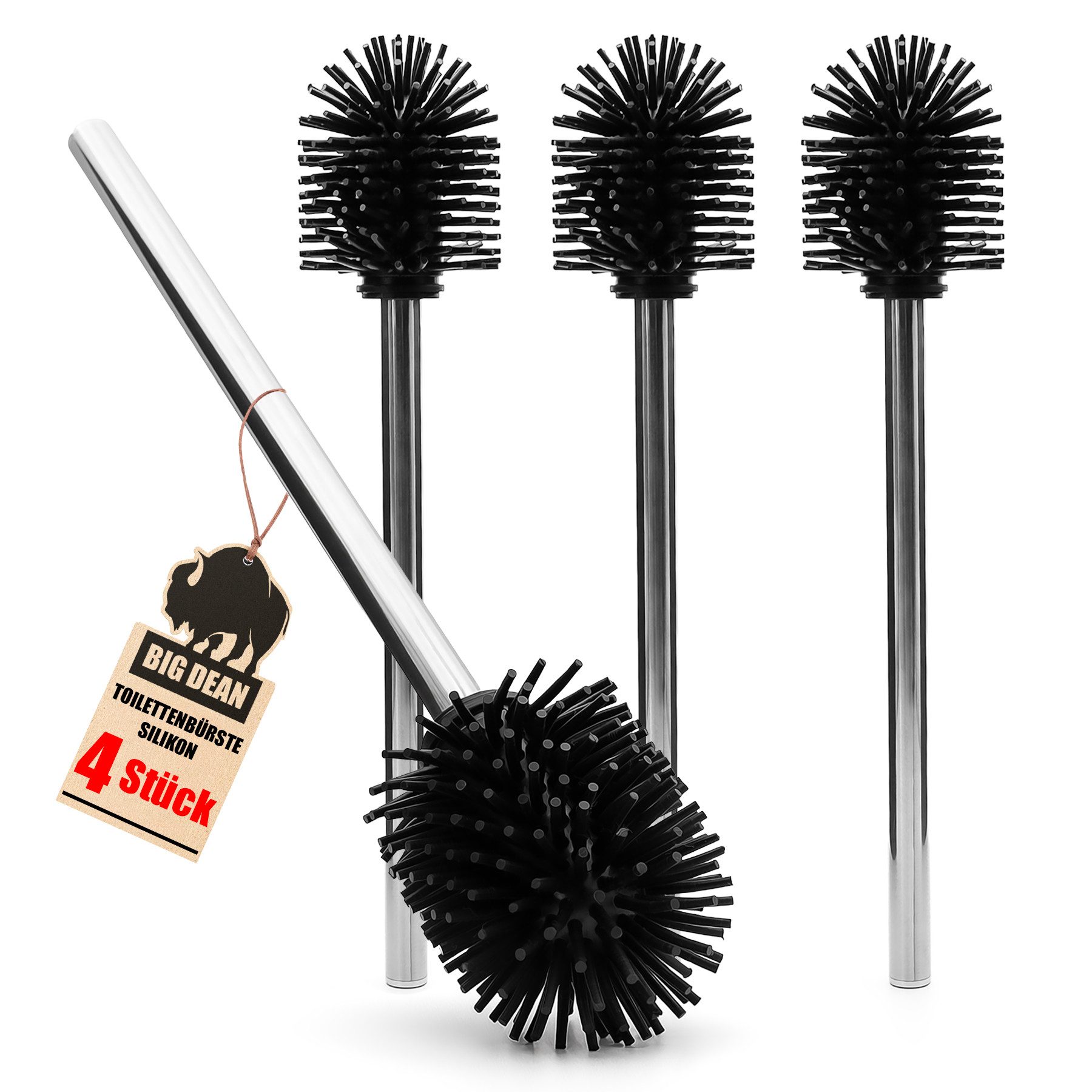 BigDean WC-Reinigungsbürste Silikon Klobürste – Silikon WC Bürste im 4er Set, Toilettenbürste, Alle Toiletten, (Set, 1-tlg., 4 teiliges set), WC Ersatzbürste, Flexibel, Antibakteriell, Schnelltrocknend