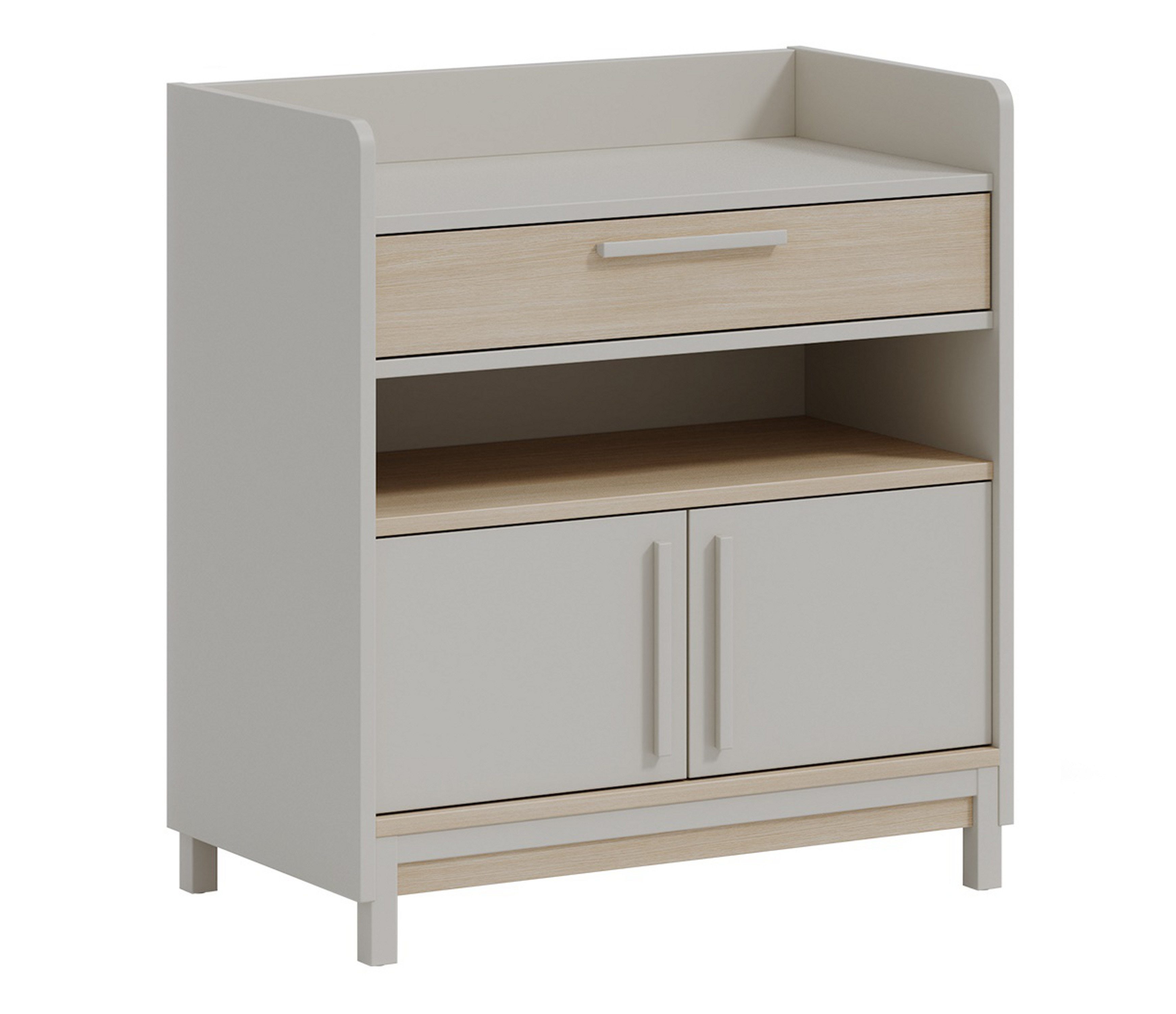 Möbel-Zeit Kommode COOL Grau & Natur – Sideboard mit Soft-Close, Schublade & 2 Türen