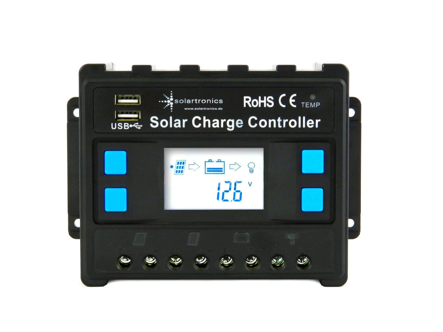 solartronics Solarmodul 10A - 40A Laderegler Solar 12V 24V, PWM Solarladeregler, LCD Anzeige