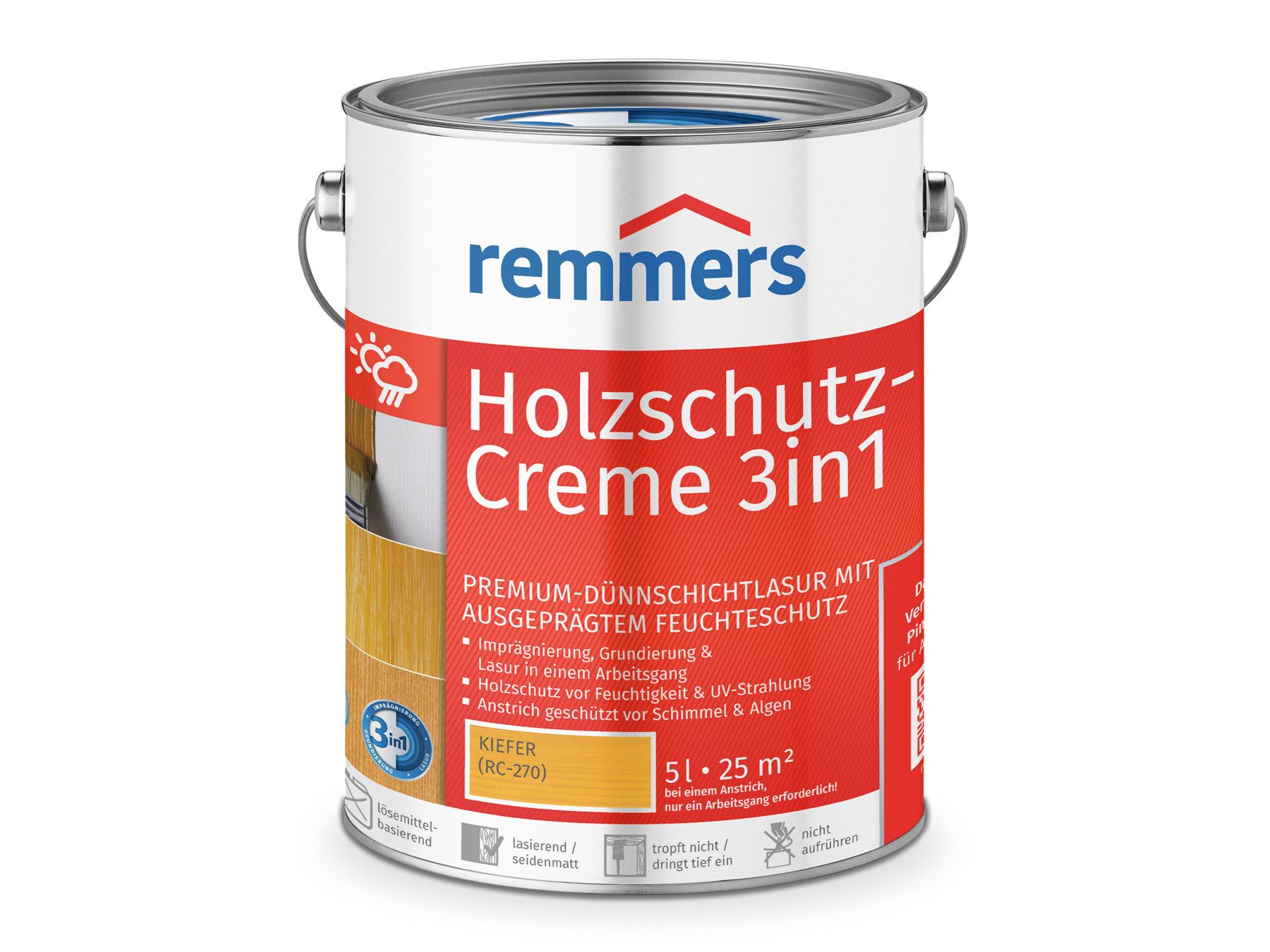 Holzschutzlasur Holzschutz-Creme 3in1 eiche hell 5 Liter