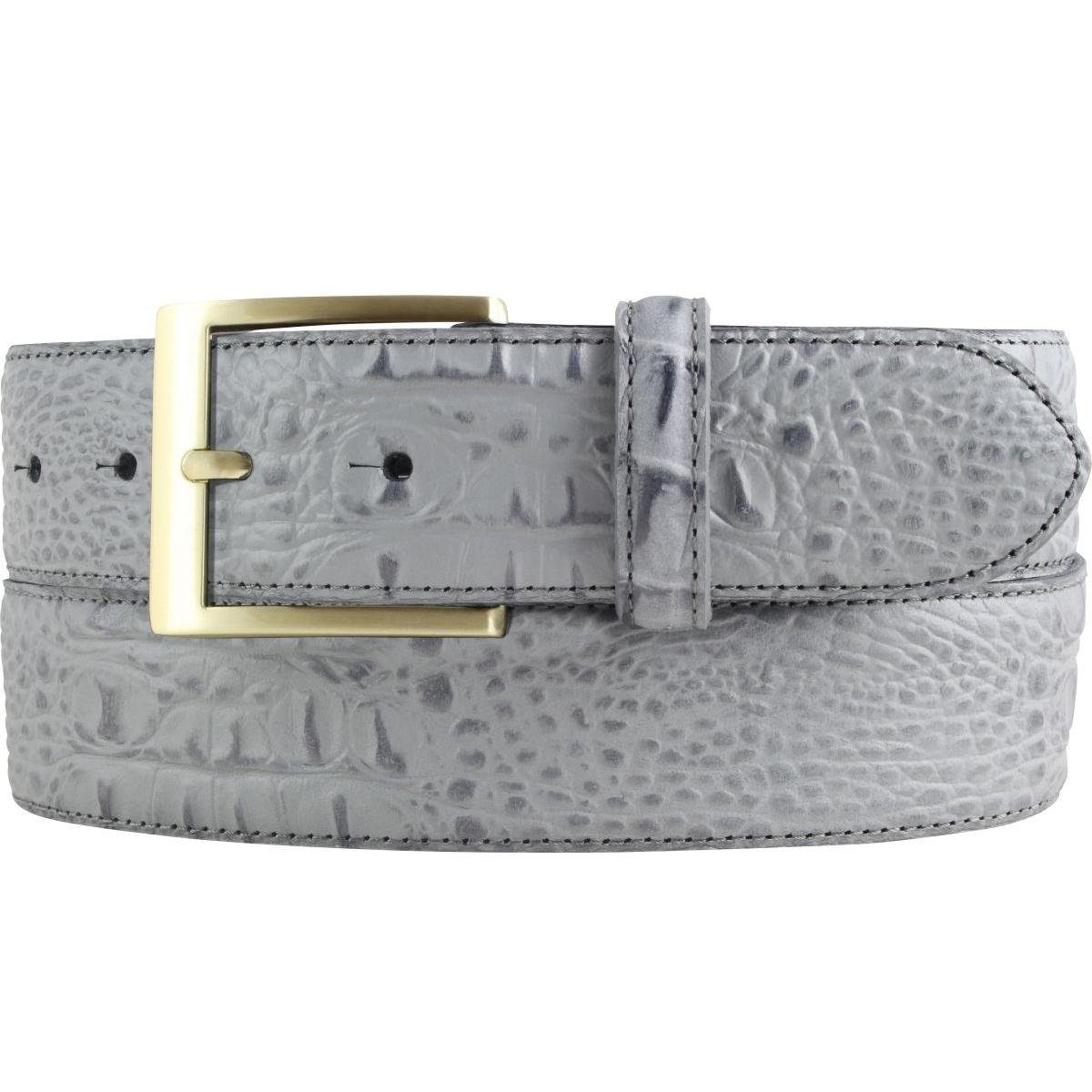 Ledergürtel Gürtel mit goldener Gürtelschnalle und Krokoprägung 4 cm - Leder-Gürte