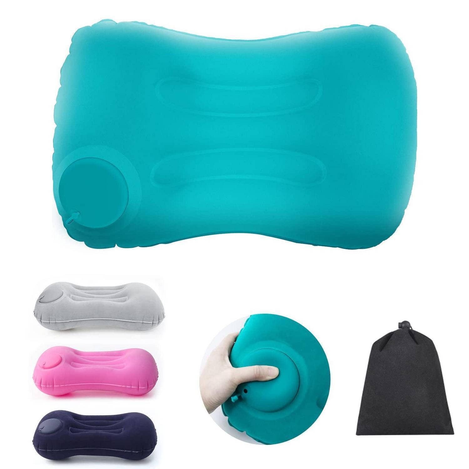 LuxusKollektion Reisekissen Aufblasbares Kissen Reisekissen Camping Handpresse Outdoor Blau
