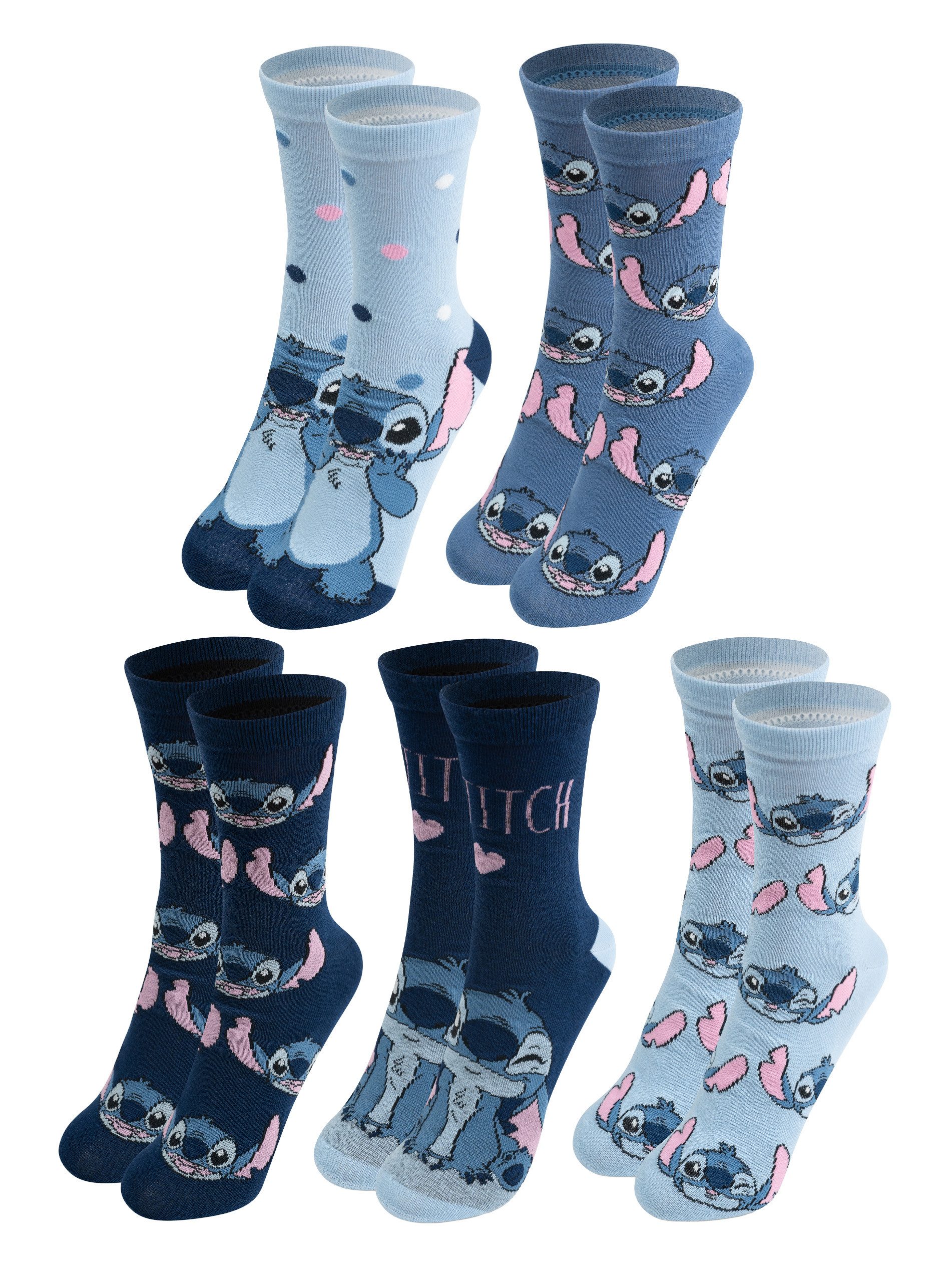 United Labels® Socken Disney Lilo & Stitch Socken Sneaker Strümpfe (5er Pack) 38-43