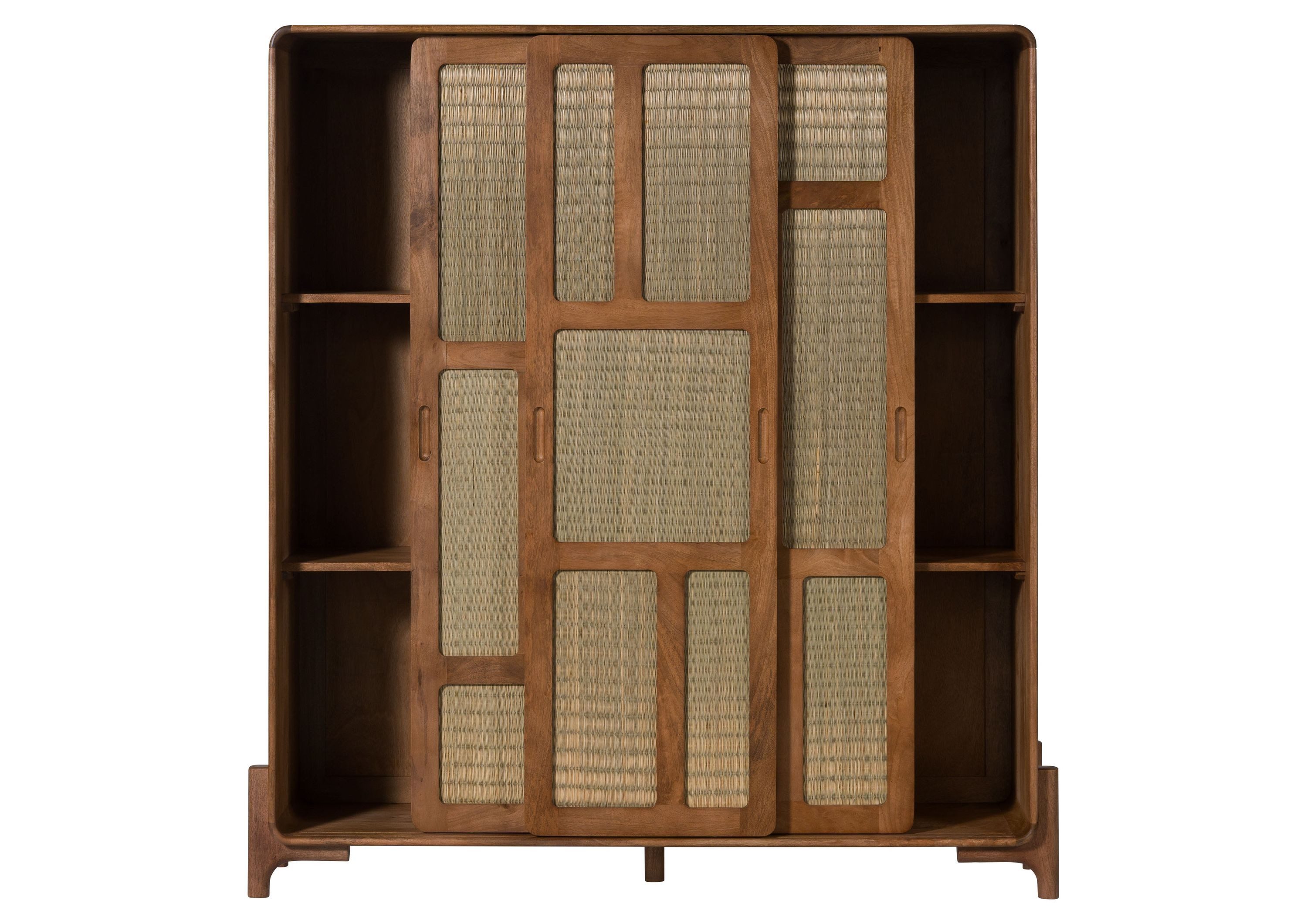 Massivmoebel24 Highboard MIZUMI (Massivholz), Mango/Seegras 150x40x160 hellbraun lackiert MIZUMI #119