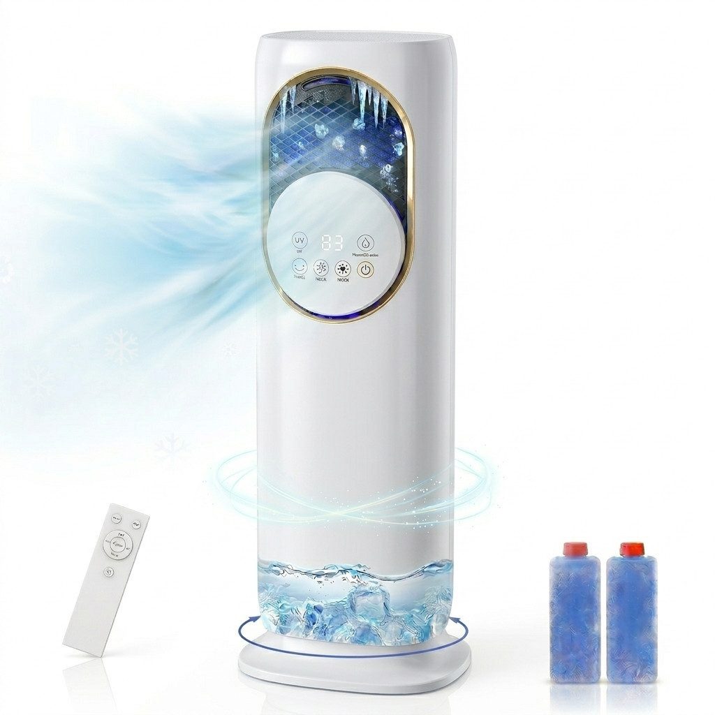 Rebonique Turmventilator Klimaanlage mit Heizlüfter/Luftkühler/Luftbefeuchter, 4L Wassertank, 3 Geschwindigkeiten für Schlafzimmer Büro Wohnzimmer