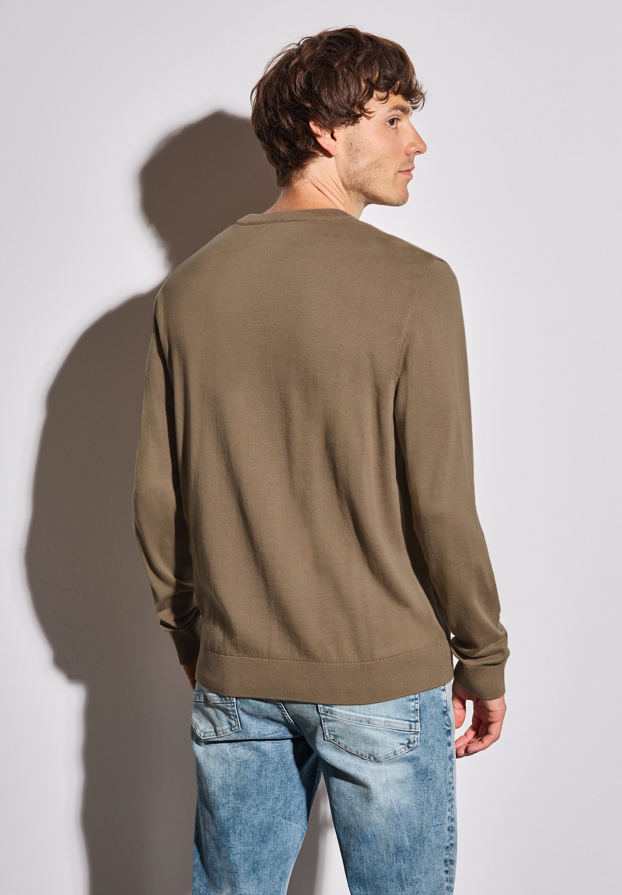 STREET ONE MEN Rundhalspullover aus reiner Baumwolle günstig online kaufen