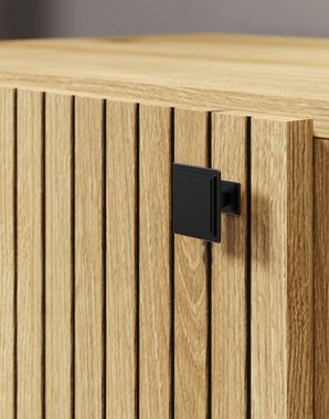 Furn.Design Hochschrank Bliss (Badschrank in Evoke Eiche mit schwarz, 2-türig, 40 x 186 cm) Staboptik, 6 Fächer