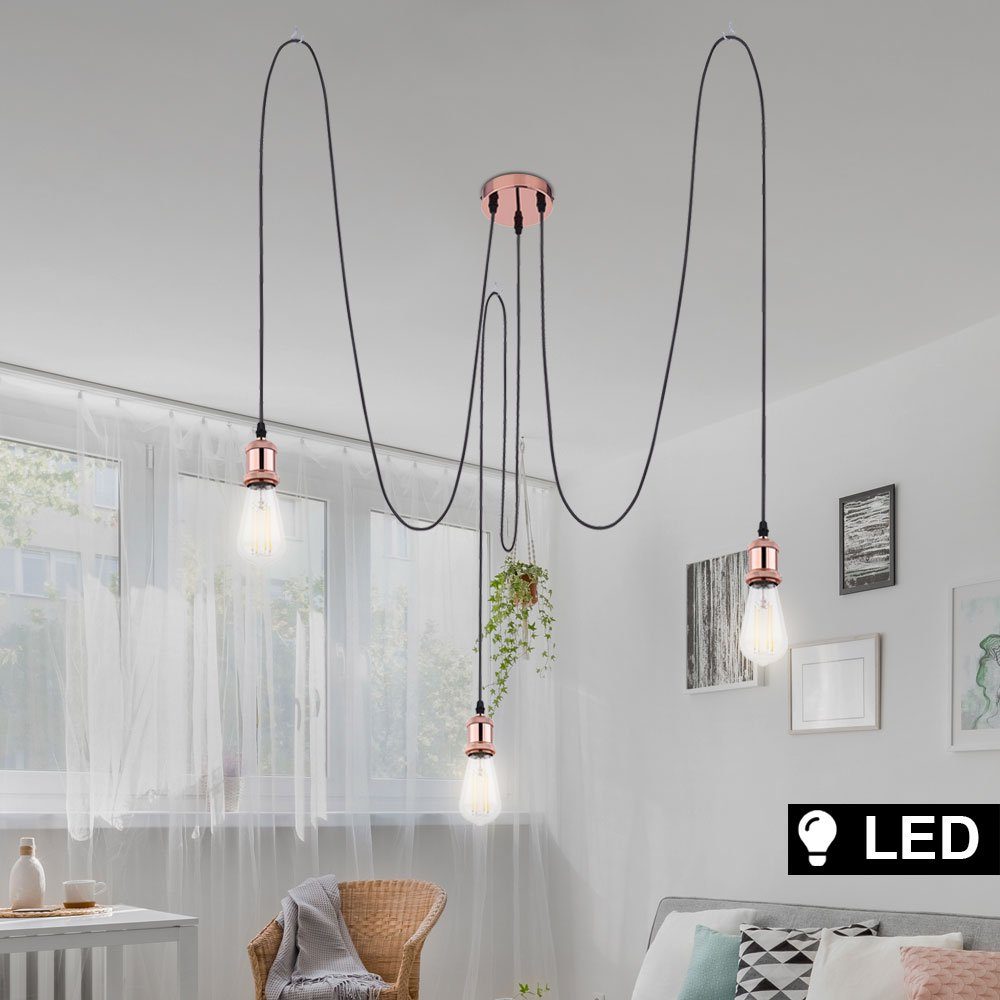 etc-shop LED Leuchtmittel Zimmer Wohn Leuchte Decken inklusive, Warmweiß, FILAMENT Pendelleuchte, Pendel Kabel Textil