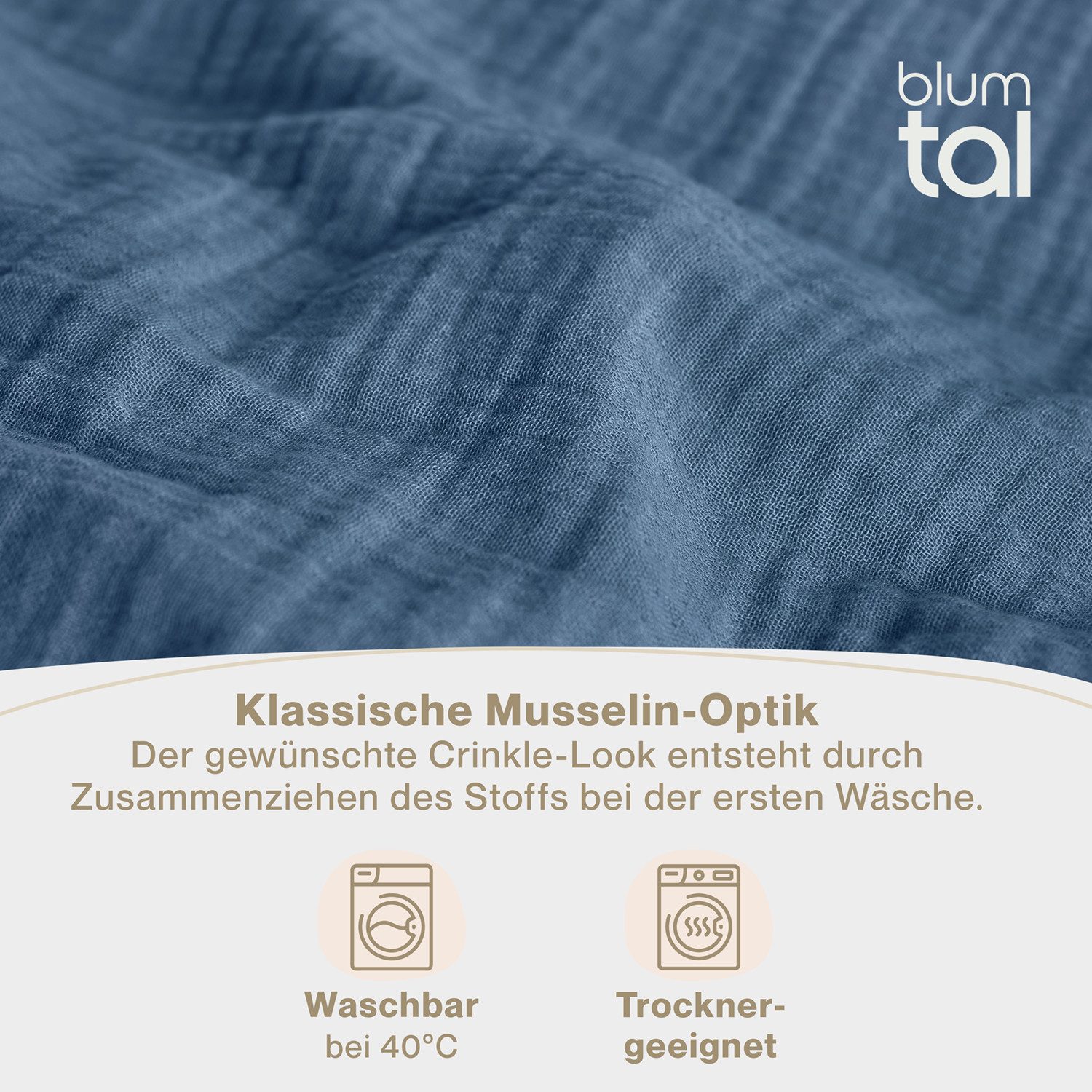 Blumtal Bettwäsche Musselin 100% Baumwolle im Set, Kopfkissenbezug & Deckenbezug, 2 teilig – Bild 5 von 5