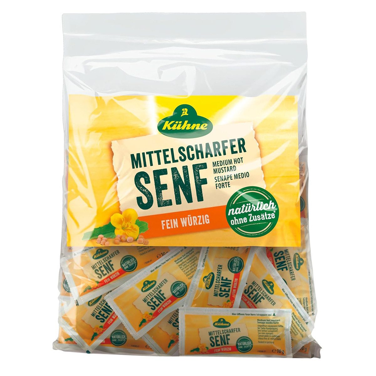 Kühne Saucen, Kuehne Mittelscharfer Senf in Portionen ideal für Gastrobedarf 1500g