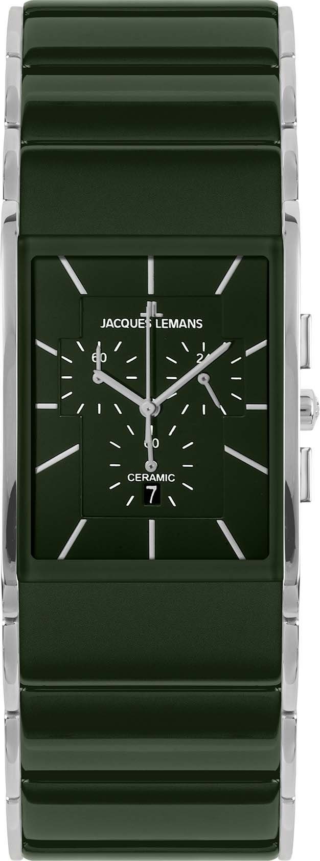 Jacques Lemans Chronograph Dublin, 1-1941G, Quarzuhr, Armbanduhr, Herrenuhr, Keramik, eckig, Stoppfunktion