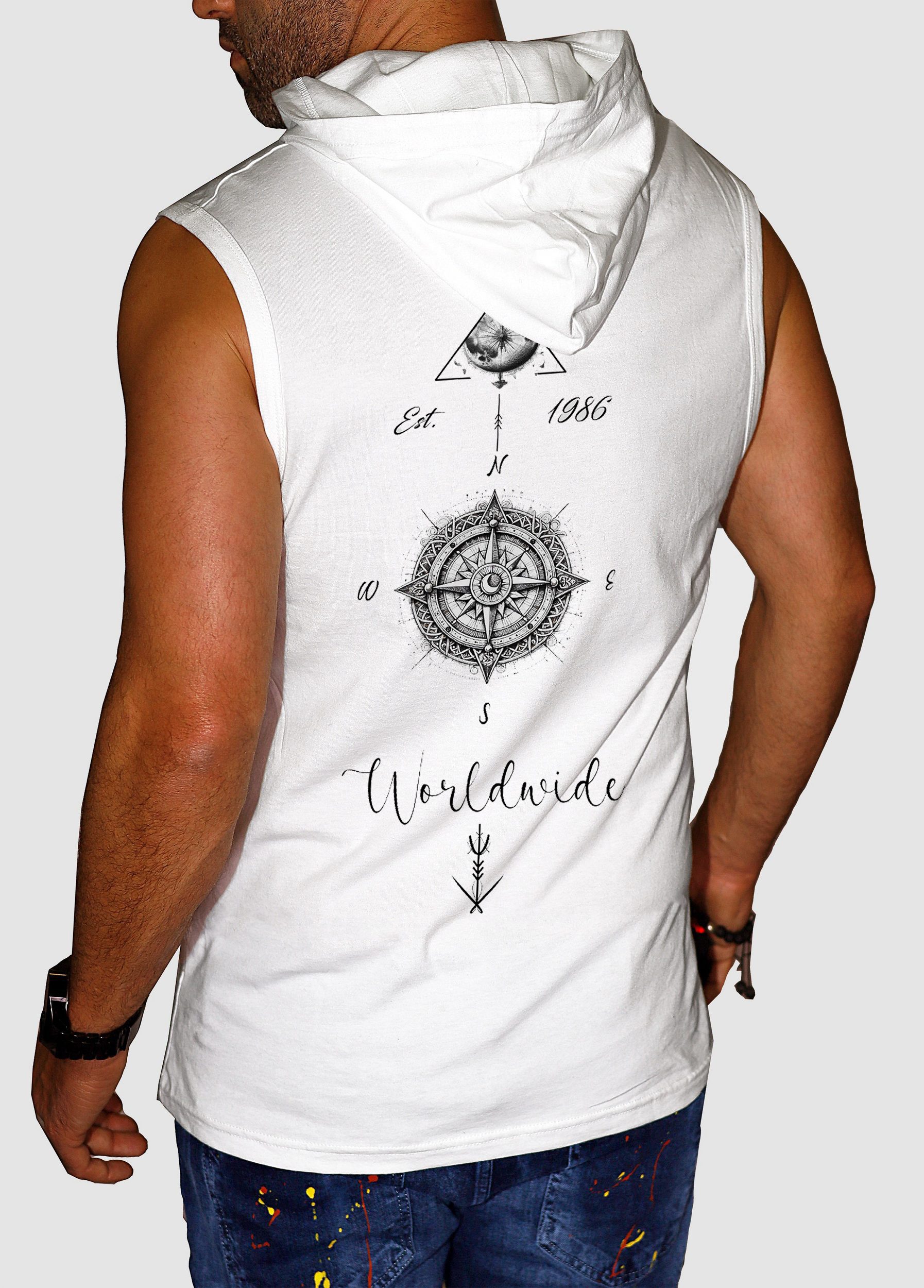 RMK Tanktop Ärmellos Shirt Herren Muskelshirt Gym Kompass Welt aus 100% Baumwolle