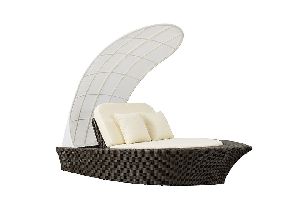 moebelfaktor Sonneninsel Polyrattan Schiff Ahoi mit Relaxfunktion, | Croko Himmel Baldachin, Cubu mit abnehmbaren / Baldachin mit Dunkelbraun