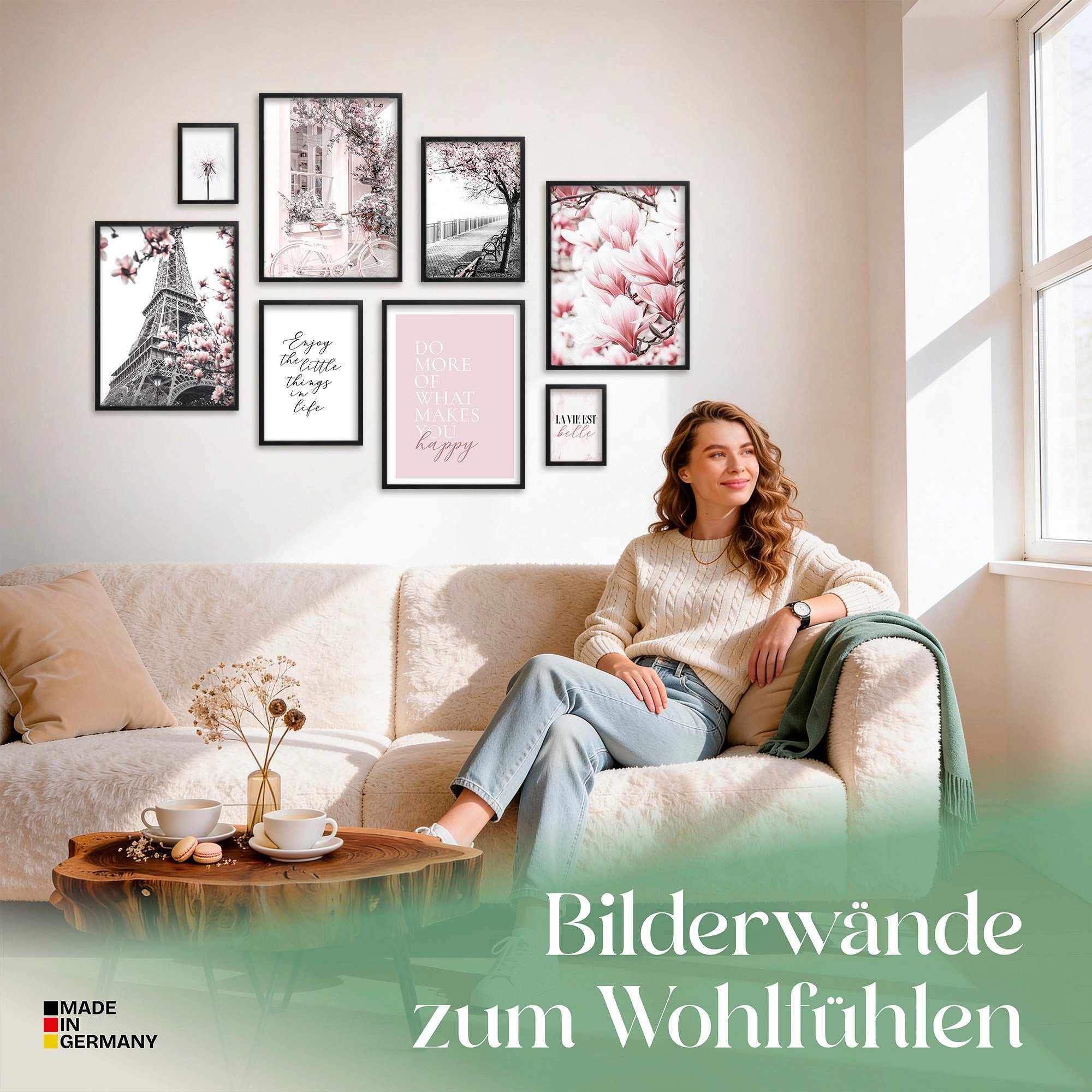 ARTFAVES Bilder-Collage Poster Set Spring In Paris I mehrteilige Bilderwand I Wandbilder Rosa, (Wandbilder modern, 8 St)