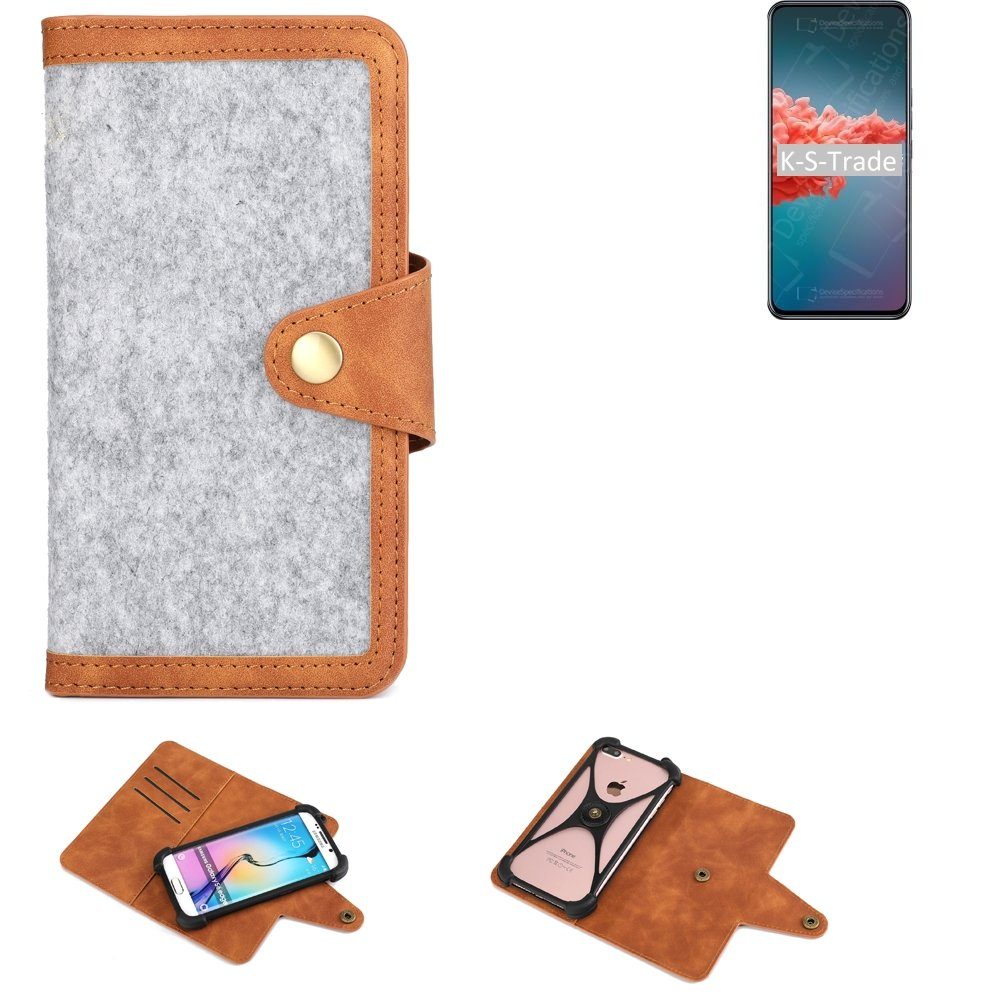 K-S-Trade Handyhülle für Xiaomi Redmi Note 9 5G, Handyhülle Schutzhülle Filz-Hülle Kunst-Leder hellgrau braun