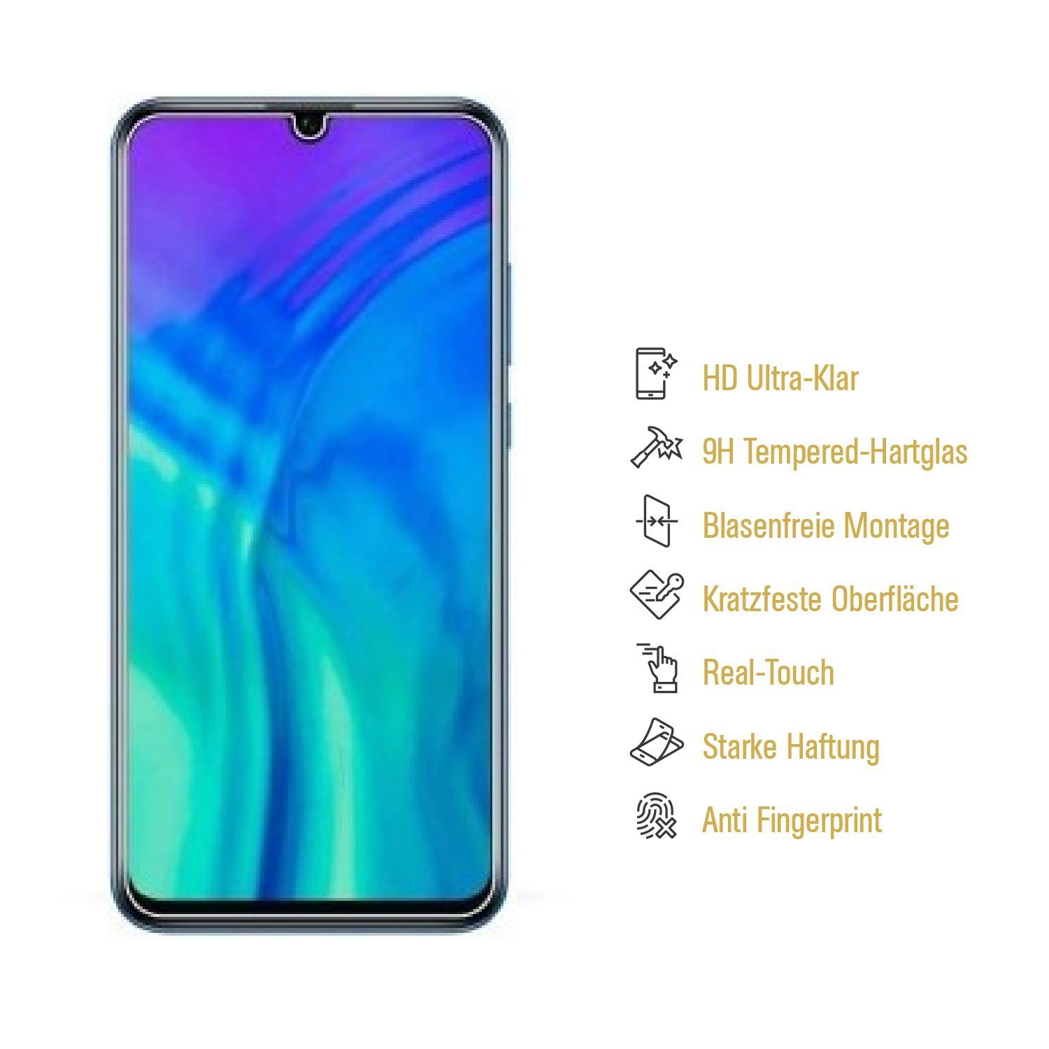 Protectorking Schutzfolie 3x 9H Hartglasfolie für Huawei Honor 20 Lite Panzerfolie Displayschutz, (3-Stück), Displayschutzglas, Schutzglas Echtglas Tempered 9H Härte HD-KLAR
