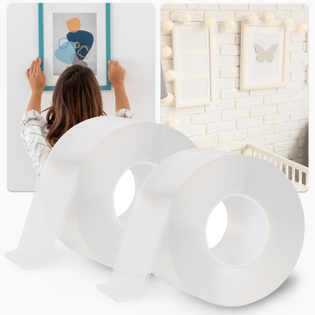 shop'n smile ideoon Klebeband Nano-Klebeband Doppelseitig Transparent (5m), 110g/cm² Haltekraft (2-St., 1er-/2er-Set) Doppelseitig, wiederverwendbar, transparent & rückstandslos ablösbar