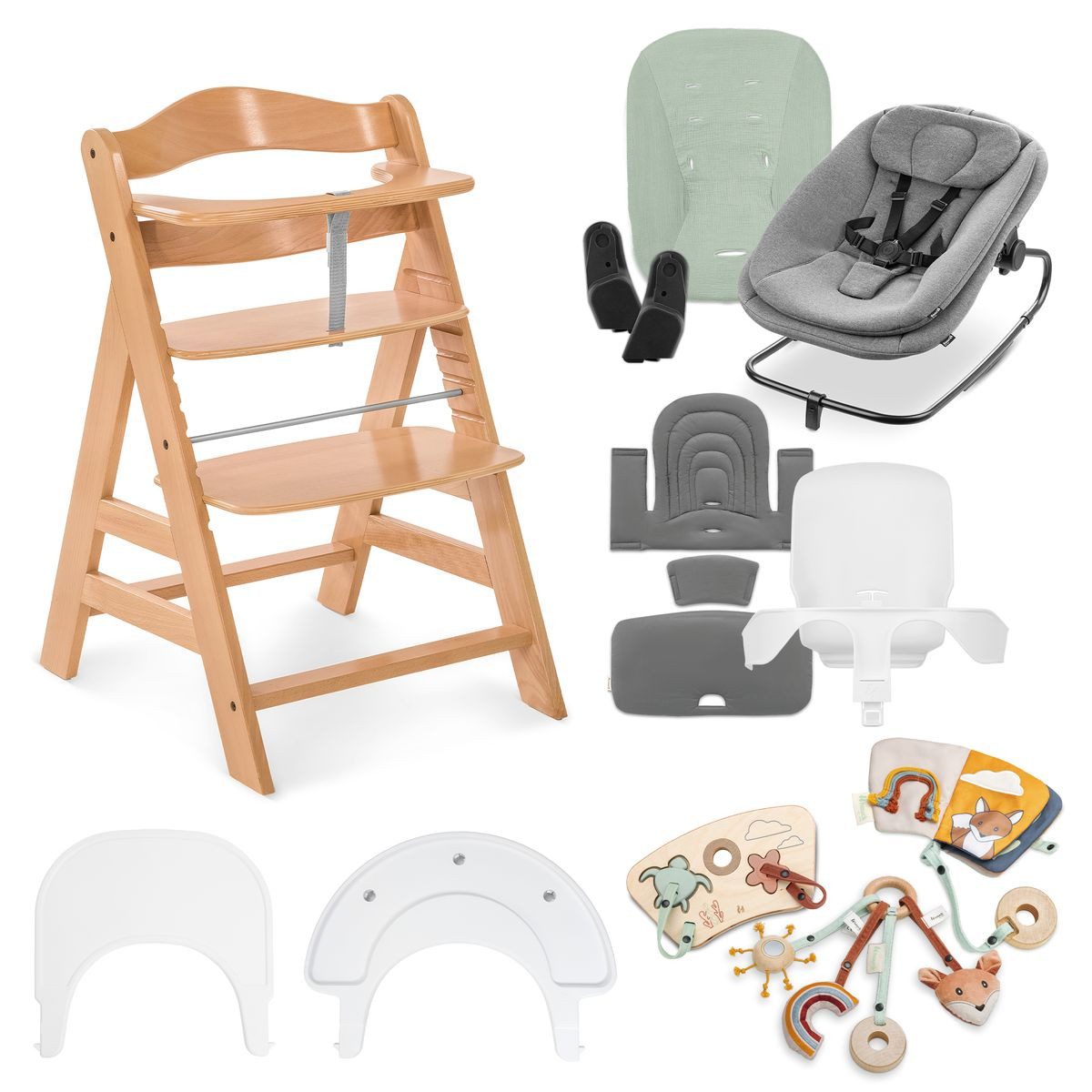 Hauck Hochstuhl Alpha Start N Grow Set, Babyhochstuhl ab Geburt, Neugeborenenaufsatz, Sitzauflage & Essbrett