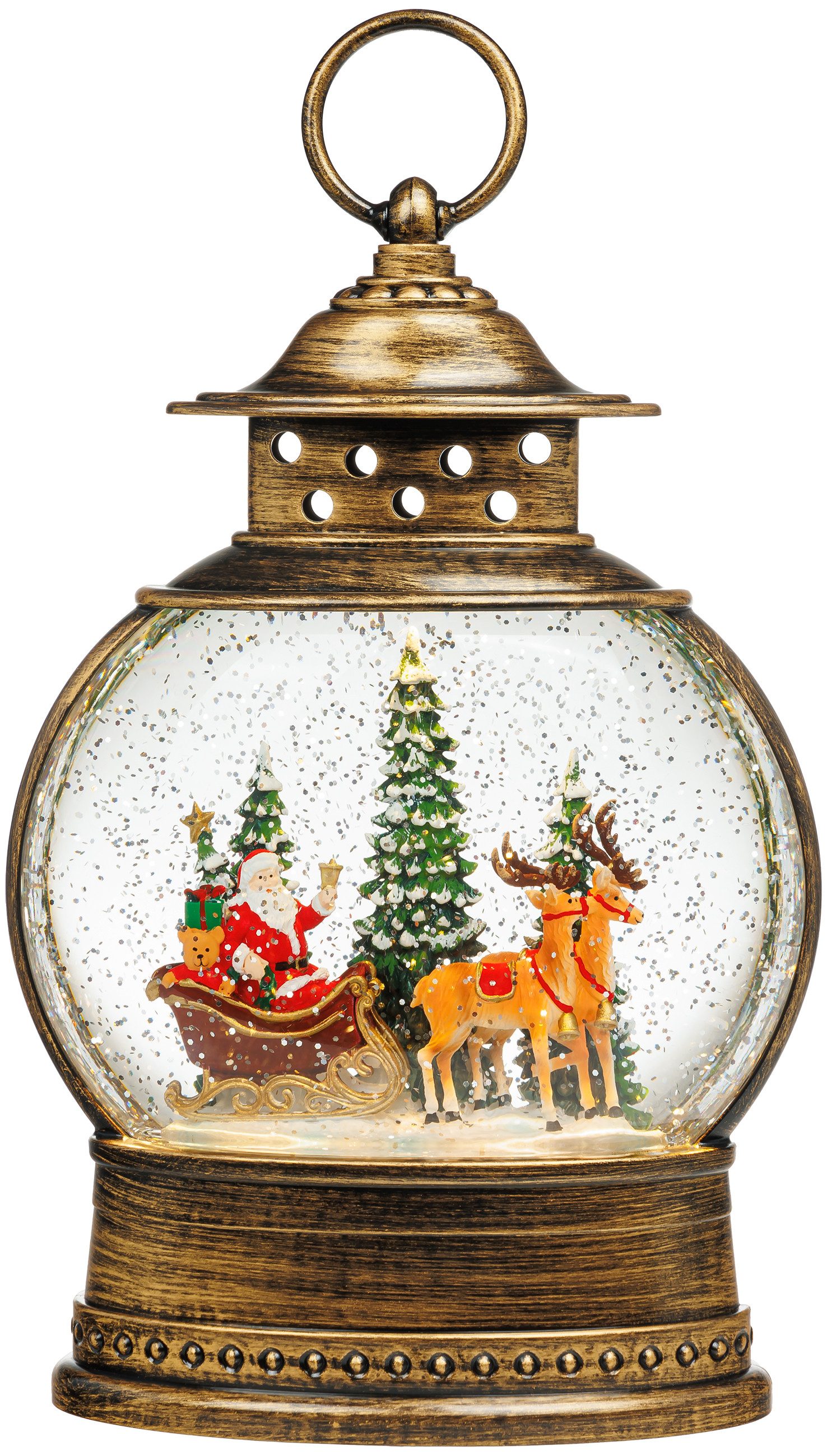 SIKORA Dekoobjekt WL06 LED Schneelaterne Santa mit Rentier aufwirbelnde Flocken & Musik