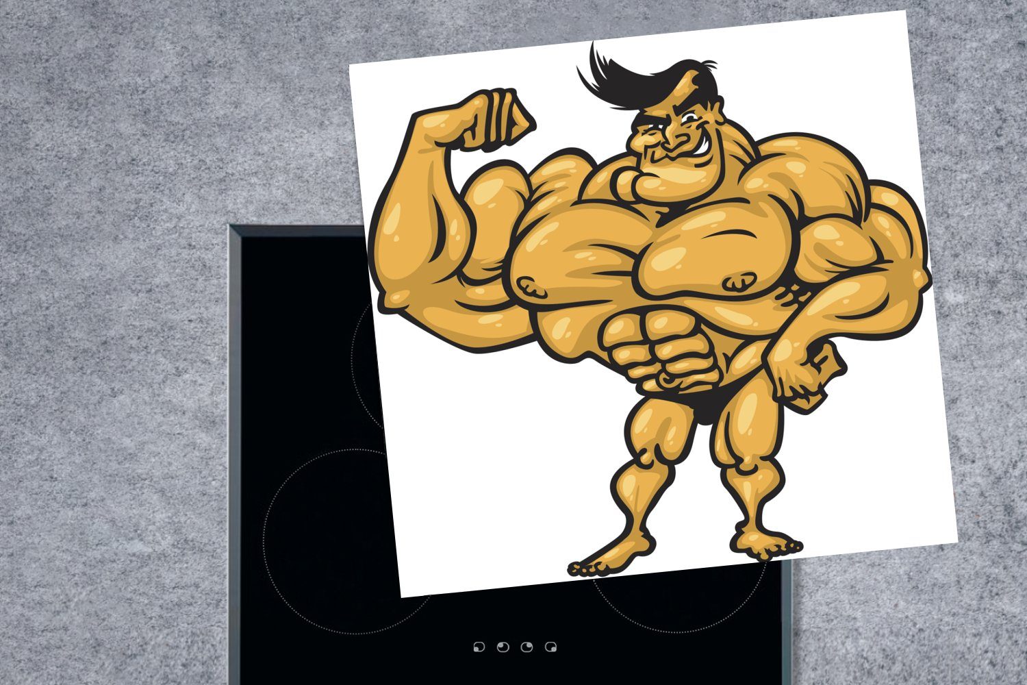 Vinyl, Eine eines küche (1 Arbeitsplatte 78x78 Ceranfeldabdeckung, cm, MuchoWow Bodybuilders, tlg), für Herdblende-/Abdeckplatte Illustration