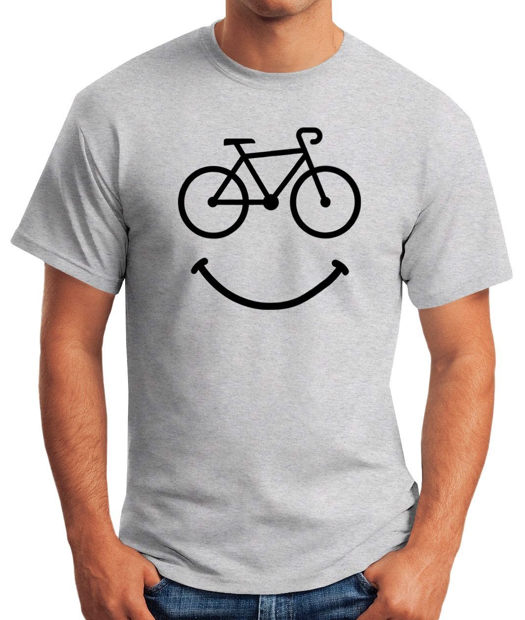 Bike Print-Shirt T-Shirt Fun-Shirt Fahrrad Smile Radfahren MoonWorks Herren grau Print mit Happy Moonworks®