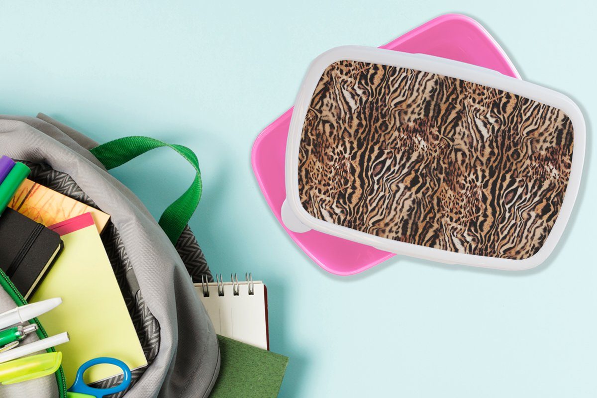 rosa Tiermuster Brotdose Snackbox, Brotbox Lunchbox Kunststoff - für Tiger (2-tlg), - Erwachsene, Mädchen, Design, Kunststoff, Kinder, MuchoWow