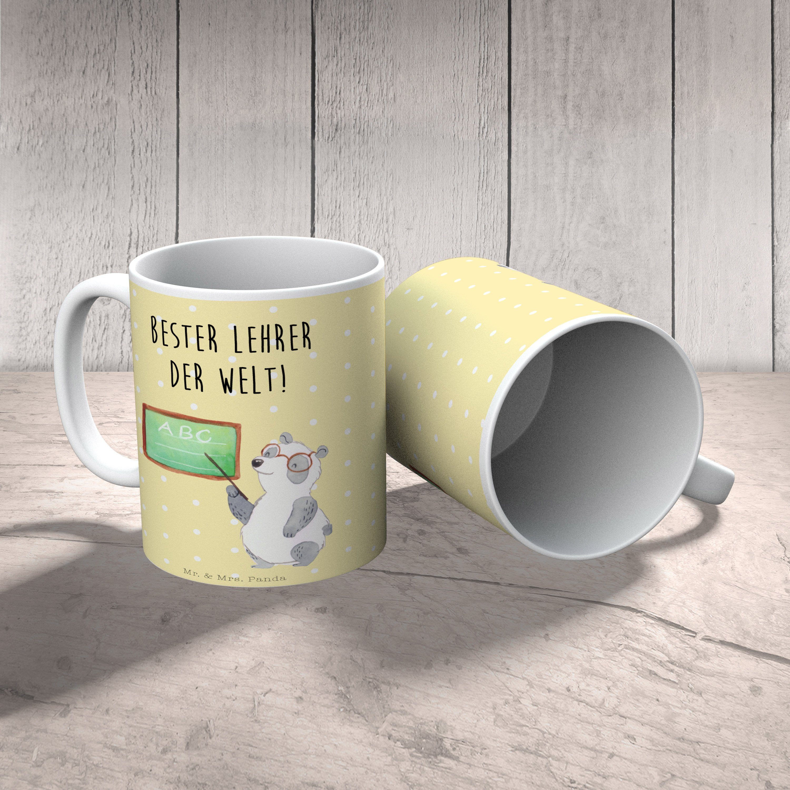 Mr. & Gelb Keramiktasse, Geschenk, - Panda Panda - Mrs. Sprüche, Keramik Lehrer lustige Tasse Pastell