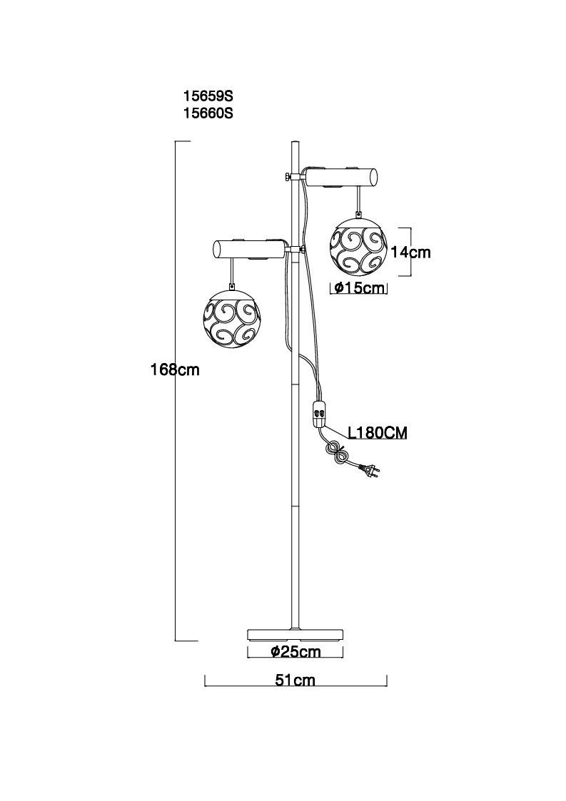 (LBH Stehlampe LBH cm) Stehleuchte, 51x25x168 Lighting Stehleuchte 51x25x168 FITZ GLOBO cm GLOBO LEUCHTEN