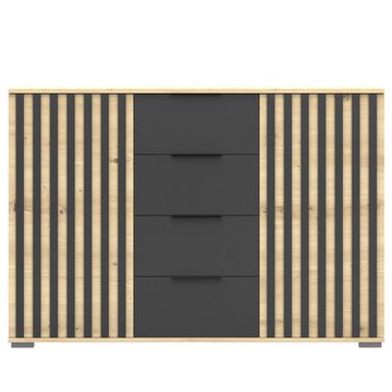 MOEBLO Kommode VERA 4S2D (Sideboard Wohnzimmer Kommode Schlafzimmer Komodenschrank Highboard, Artisan/Schwarz, mit Schubladen und Lamellen), (B x H x T):135x93x42cm
